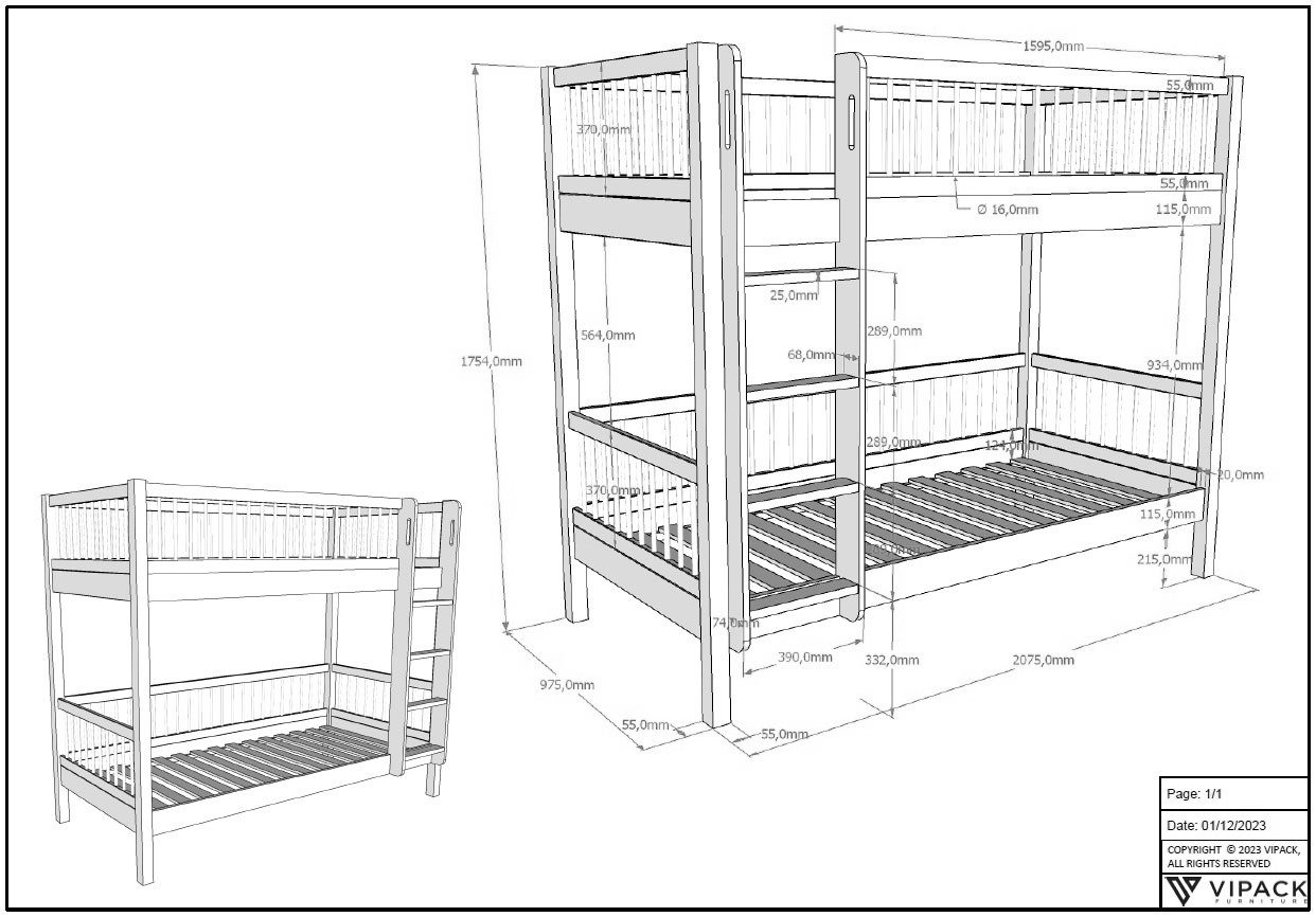 Home affaire Stapelbed Forrest, Eiche massiv, Made in Europe, langlebige Qualität in geolied eiken, 2 ligopp., m. ladder en rolbodem, met of zonder onderbedlade