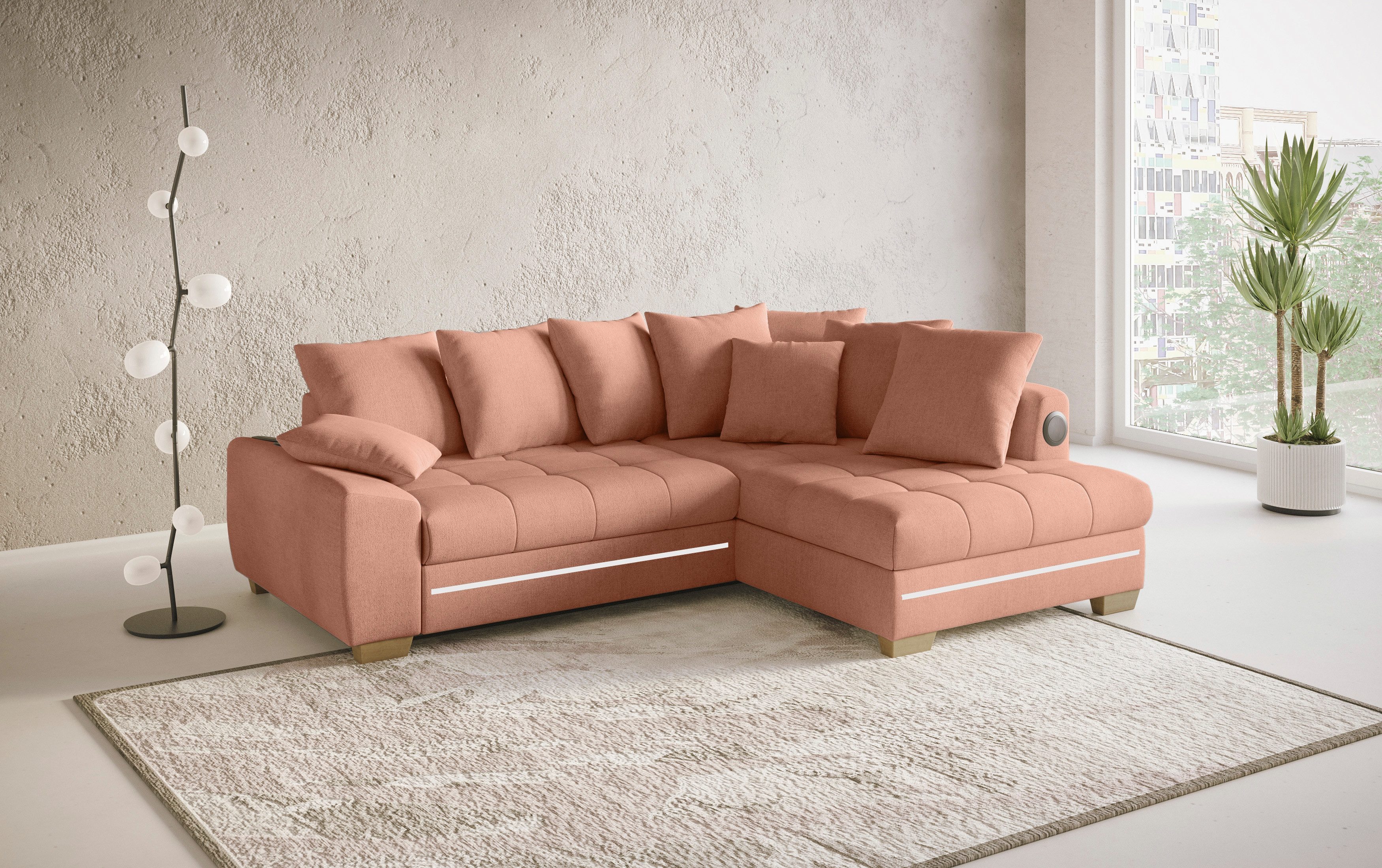 Mr. Couch Hoekbank Nikita II, L-vorm RGB-LED, Bluetooth-geluidssysteem, optioneel met bed, bedlade