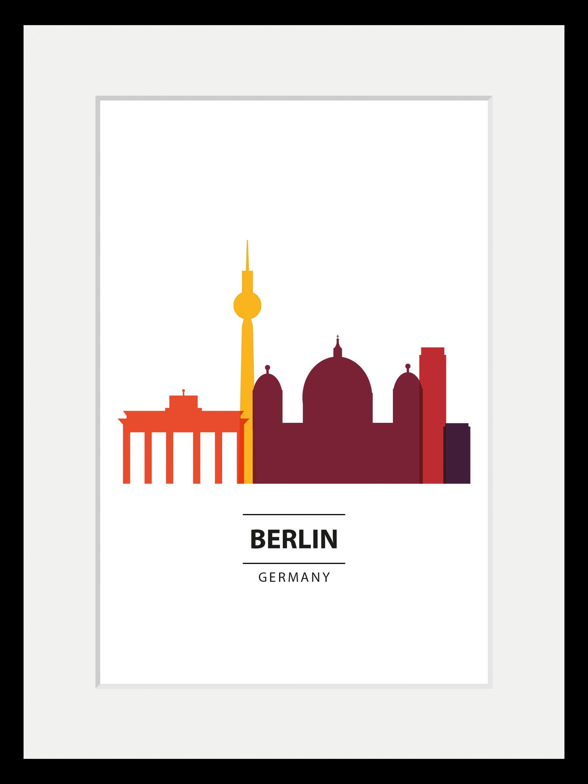 queence Wanddecoratie Berlijn Color Splash HD premium posterdruk incl. houten lijst (1 stuk)