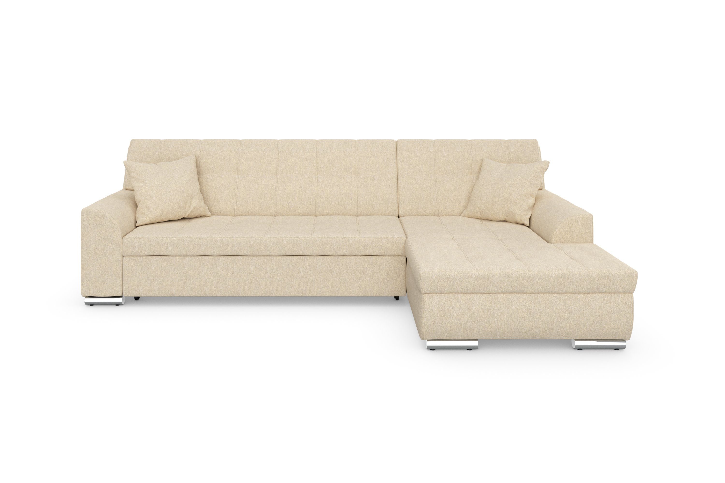 DOMO collection Hoekbank Treviso veel bekledingen, ook in cord, L-vorm, B/D/H: 267/80/83 cm optioneel met slaapbank functie, incl. sierkussens, hoogwaardig doorgestikt patroon