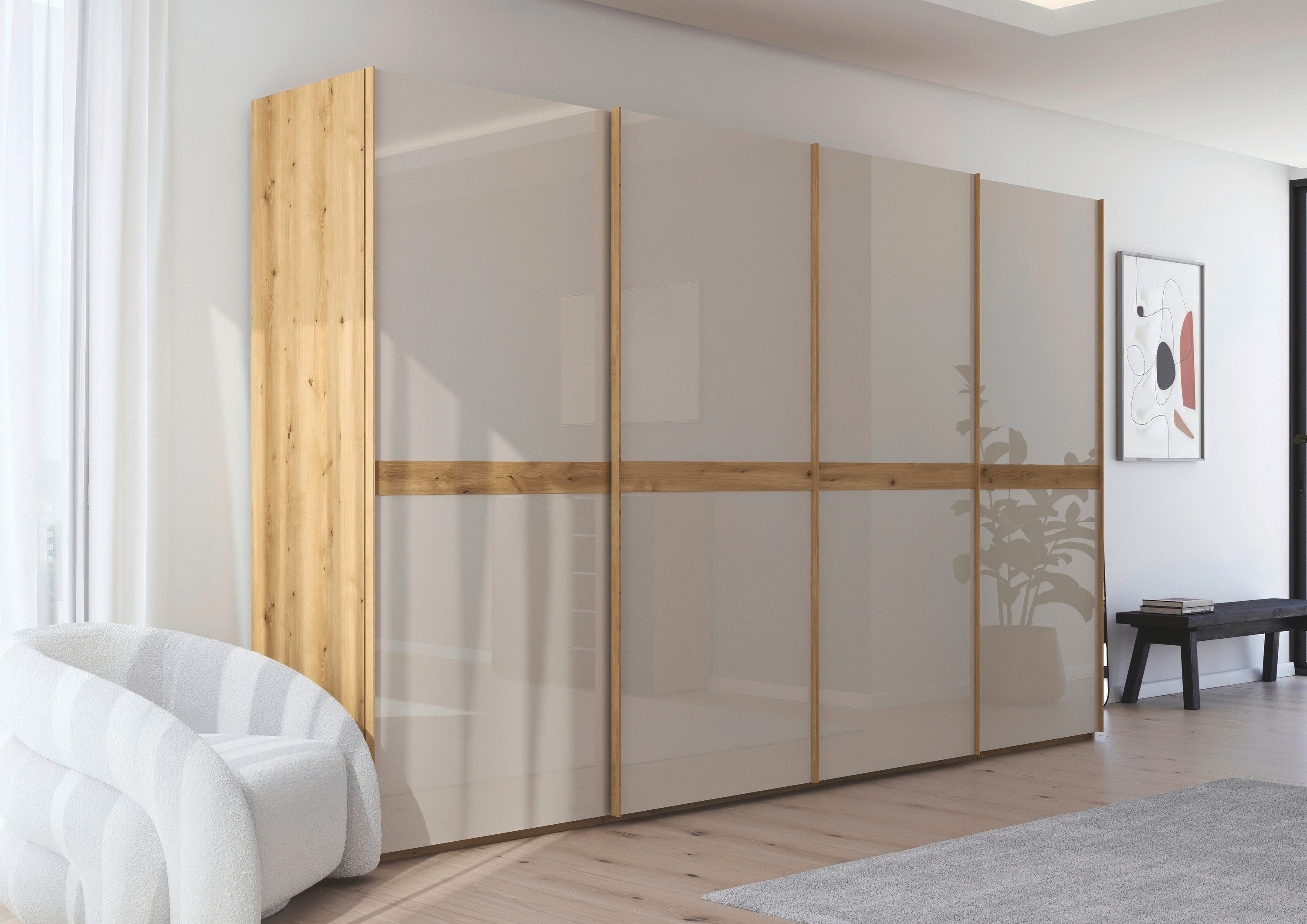 rauch Schuifdeurkast Kledingkast kast garderobe slaapkamerkast SCALE-LINE edel uiterlijk met buikband in corpuskleur met glasfront made in germany