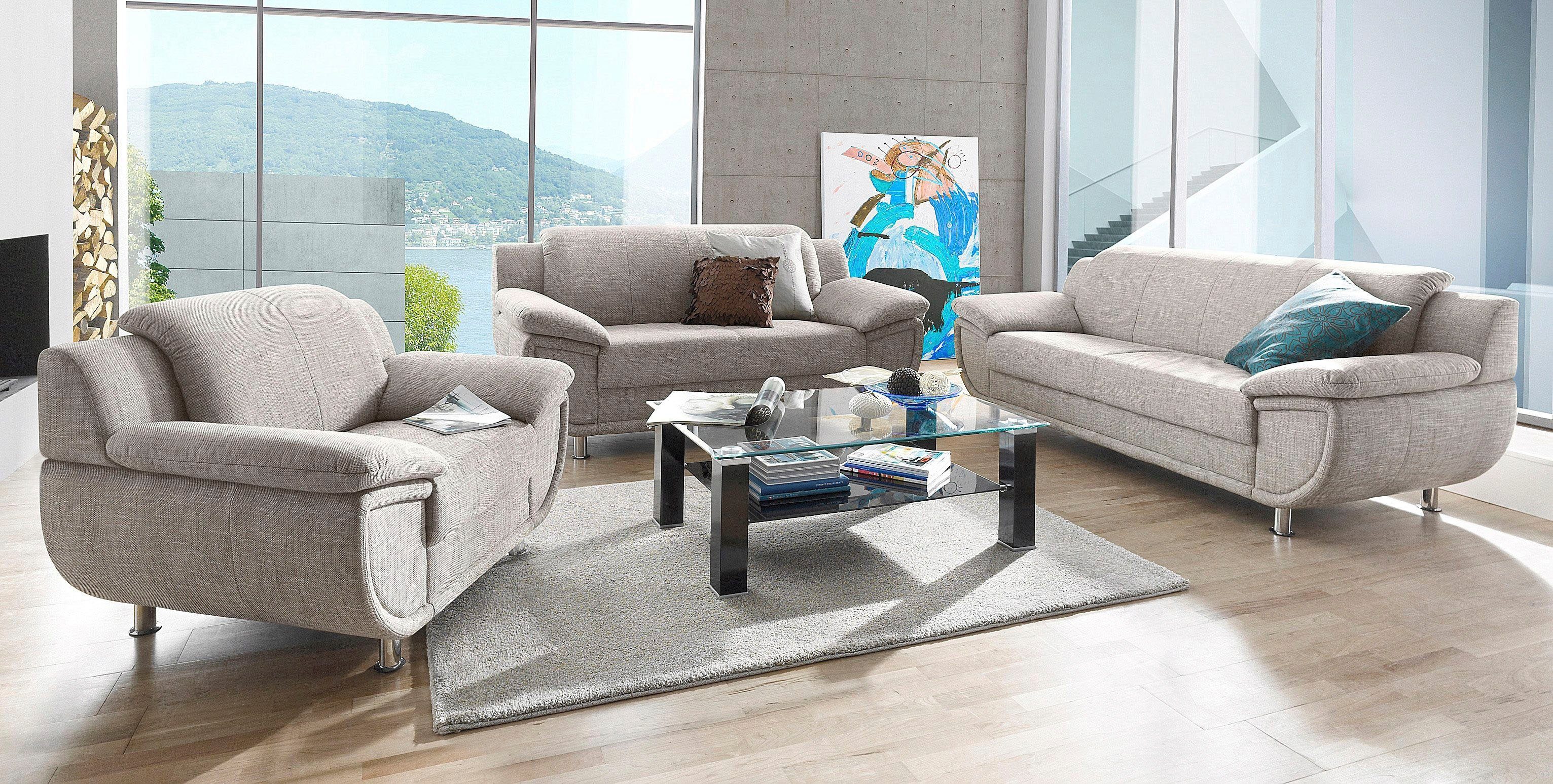 TRENDMANUFAKTUR 2-zitsbank Rondo, breedte 178 cm, brede armleuningen, chromen poten Bank optioneel met bonellvering en in verschillende bekledingen bestelbaar