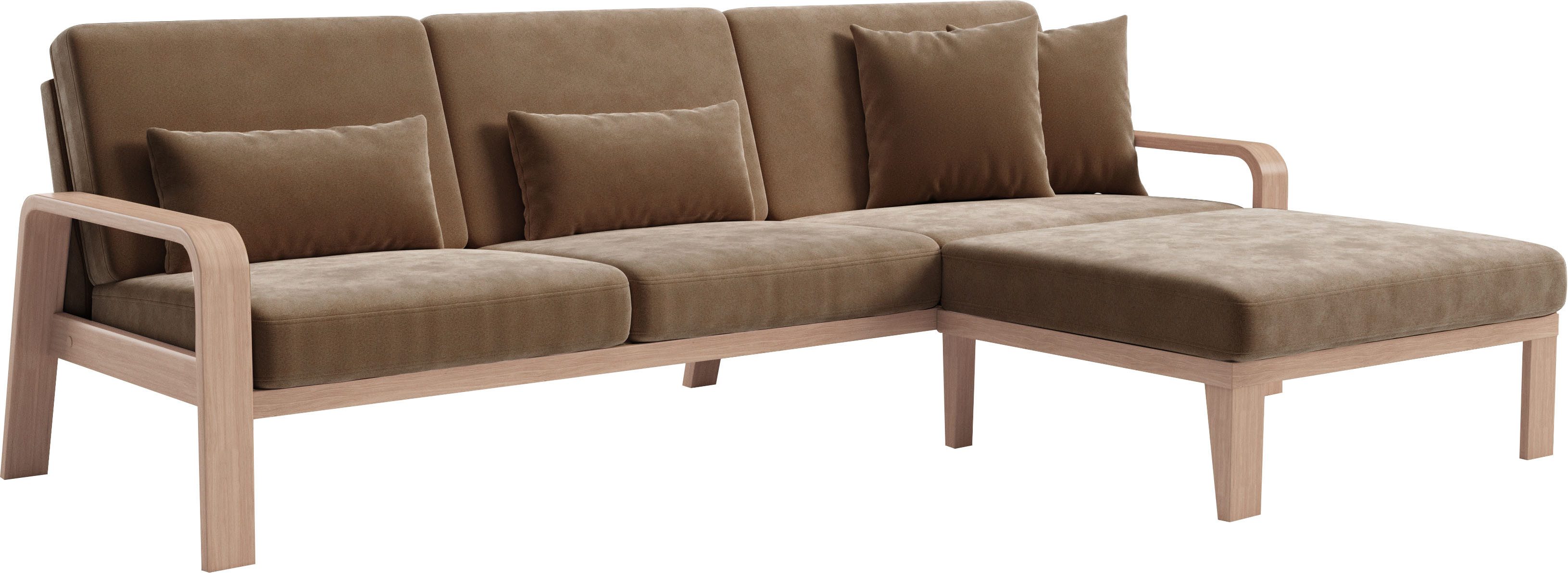 sit&more Hoekbank Kolding L-vorm Armleuningen van natuurlijk beukenhout, verschillende bekledingen en kleuren