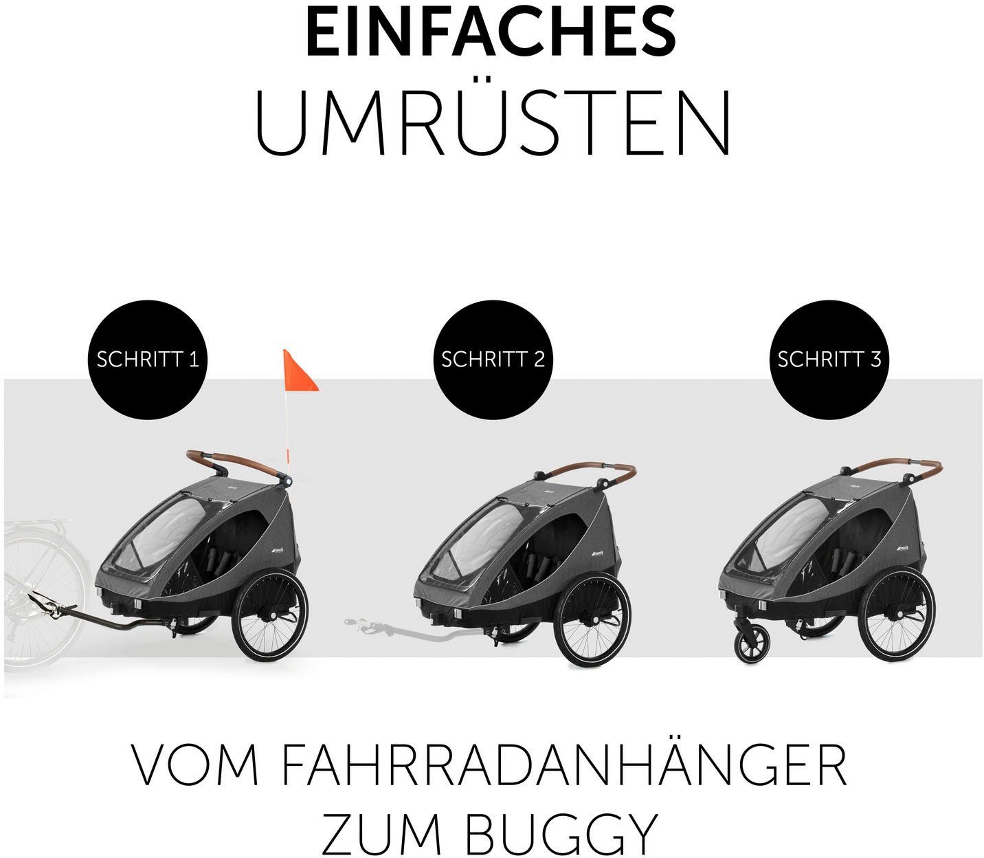 Hauck Kinderen fiets aanhanger 2in1 Bike Trailer und Buggy Dryk Duo, melange grey