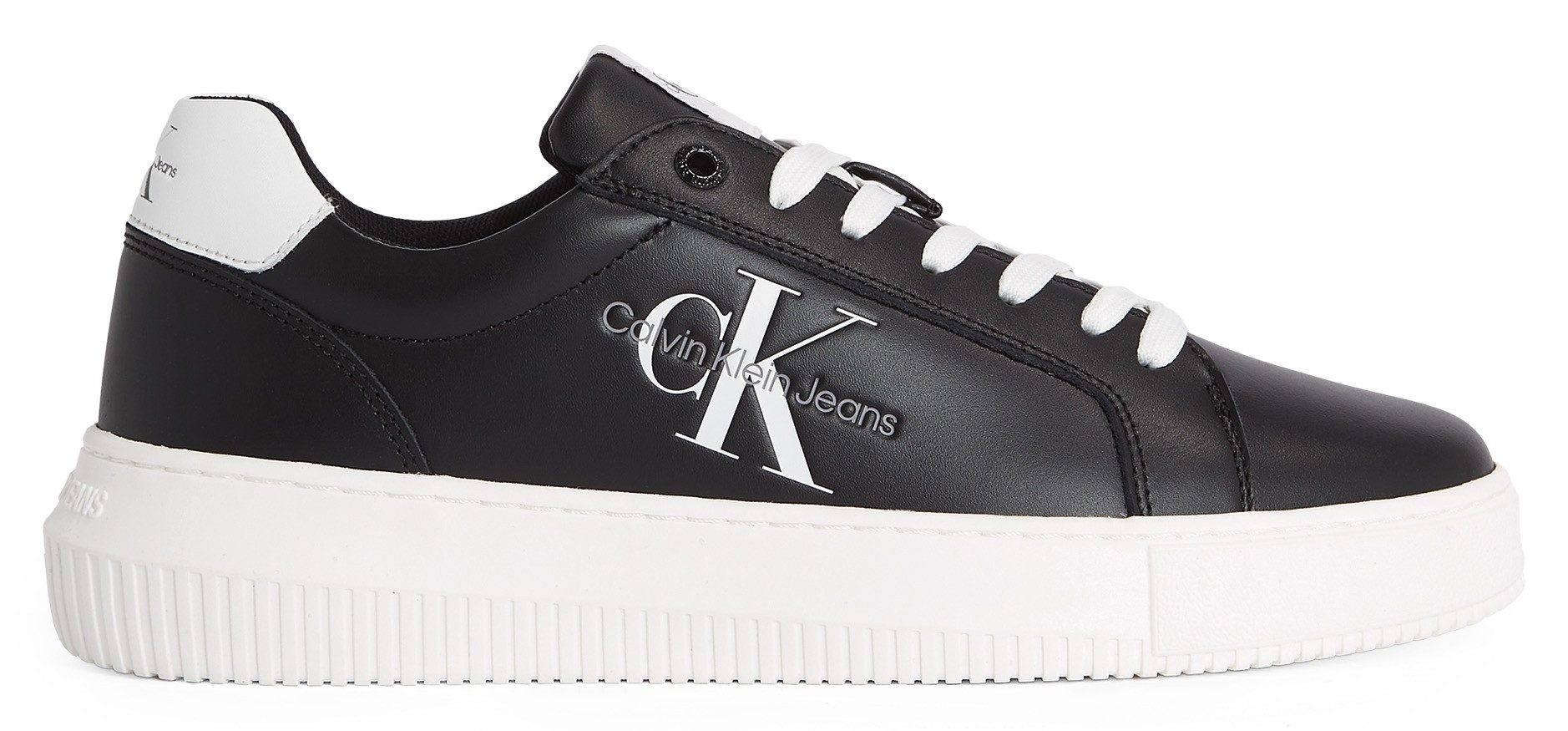 Calvin Klein Plateausneakers CHUNKY CUPSOLE MONO LTH WN , vrijetijdsschoen, lage schoen, veterschoen met ck-opdruk aan de zijkant