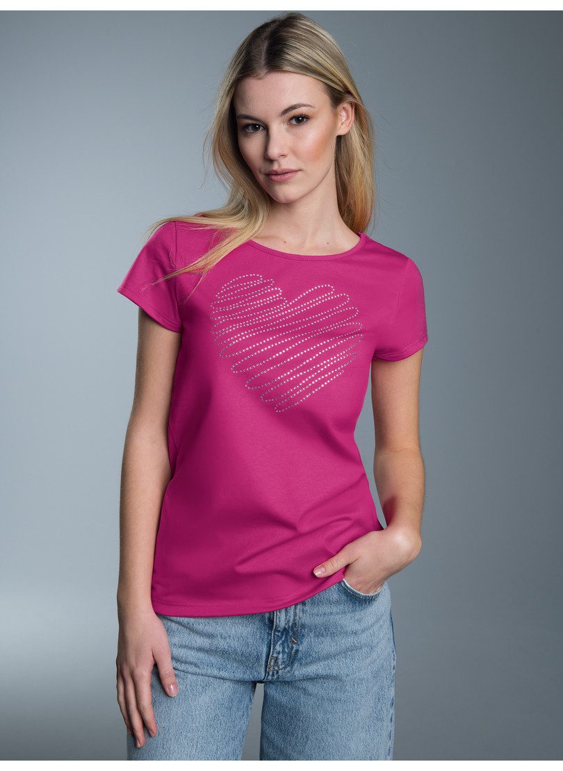 Trigema T-shirt TRIGEMA Slim Fit T-shirt met glinsterend hart-print (1-delig)