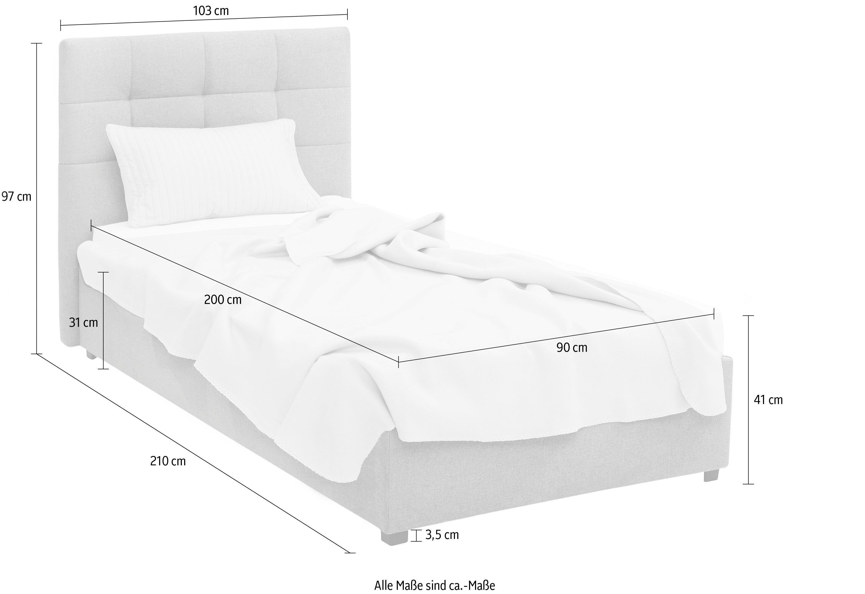 Lüttenhütt Gestoffeerd bed Endres met bedkist, naar keuze zonder matras/lattenbodem of incl. matras