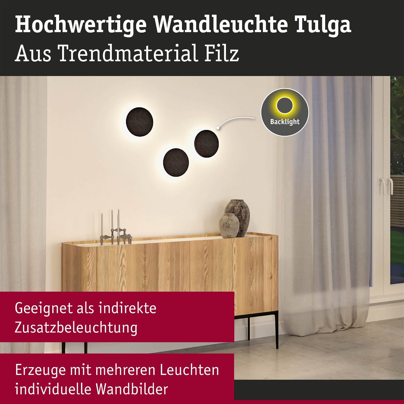 Paulmann Led-wandlamp Tulga 2700K 1000lm 230V 15W Antraciet (1 stuk)