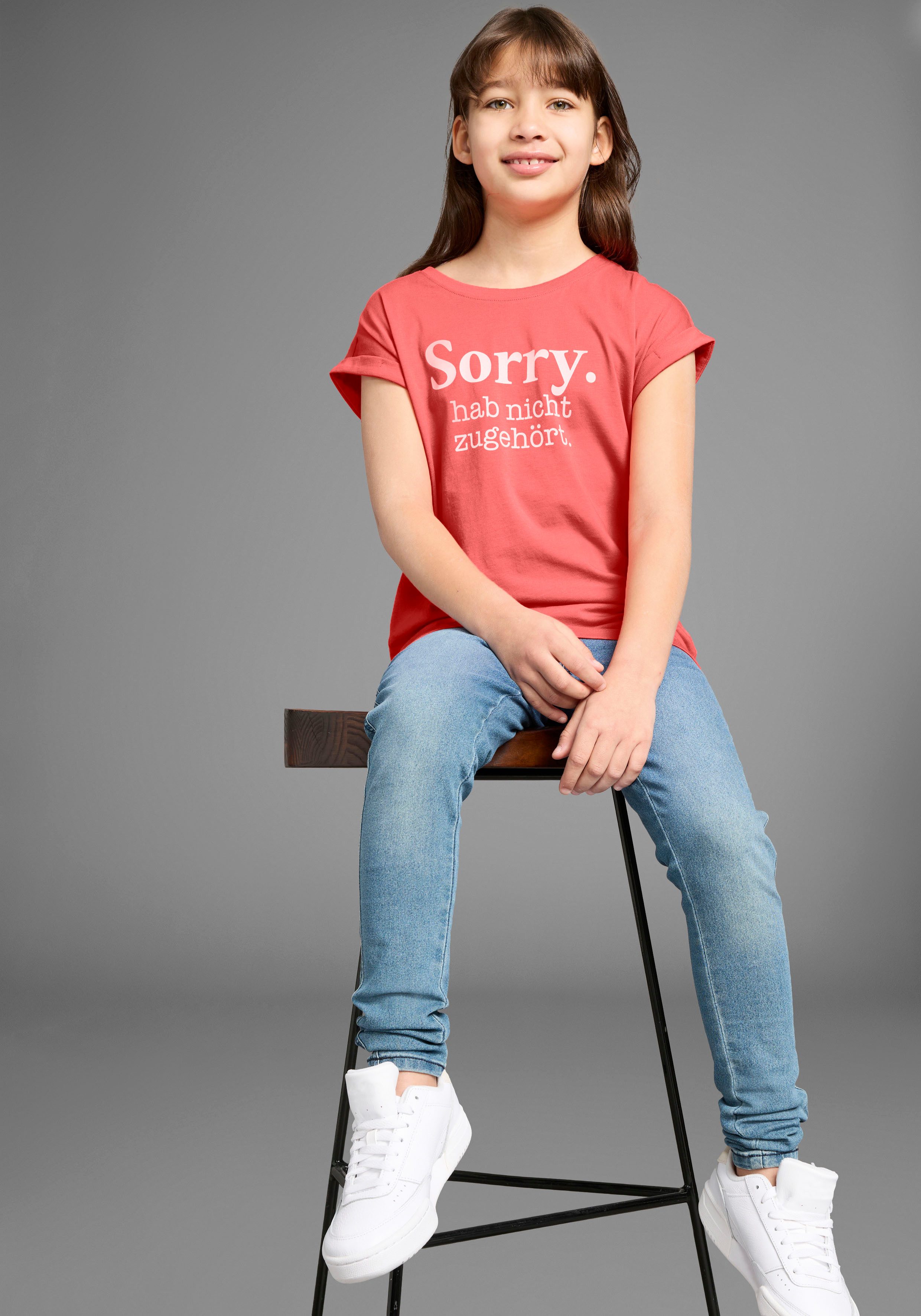 KIDSWORLD T-shirt Sorry. hab nicht zugehört. Korte mouwen, bedrukt, ronde hals, van katoen