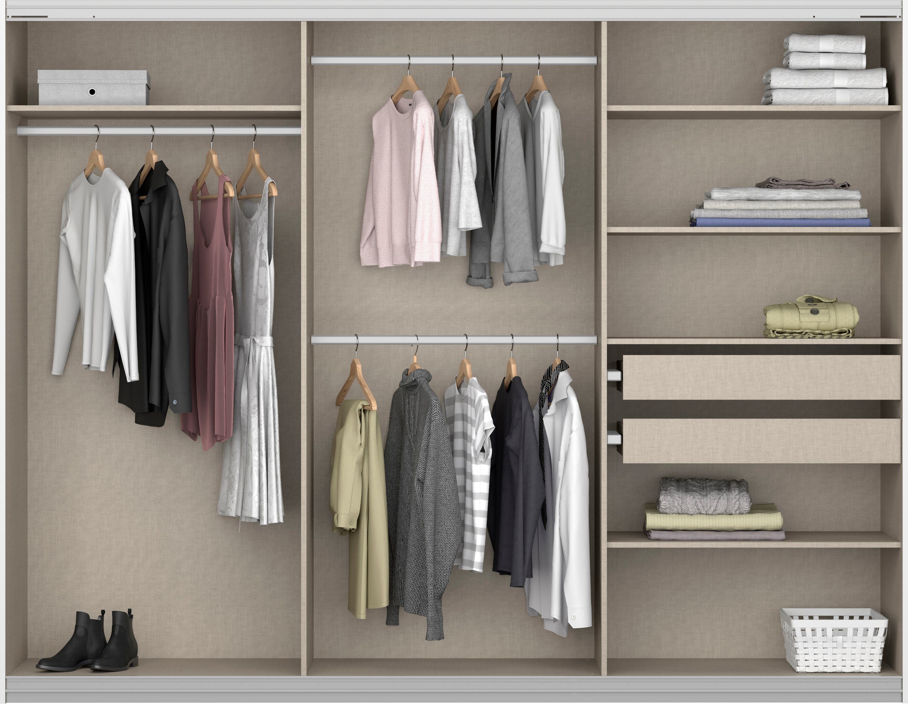 rauch Zweefdeurkast Kledingkast kast garderobe KOLUNA met decor-front inclusief 2 binnenladen en extra legplanken made in germany