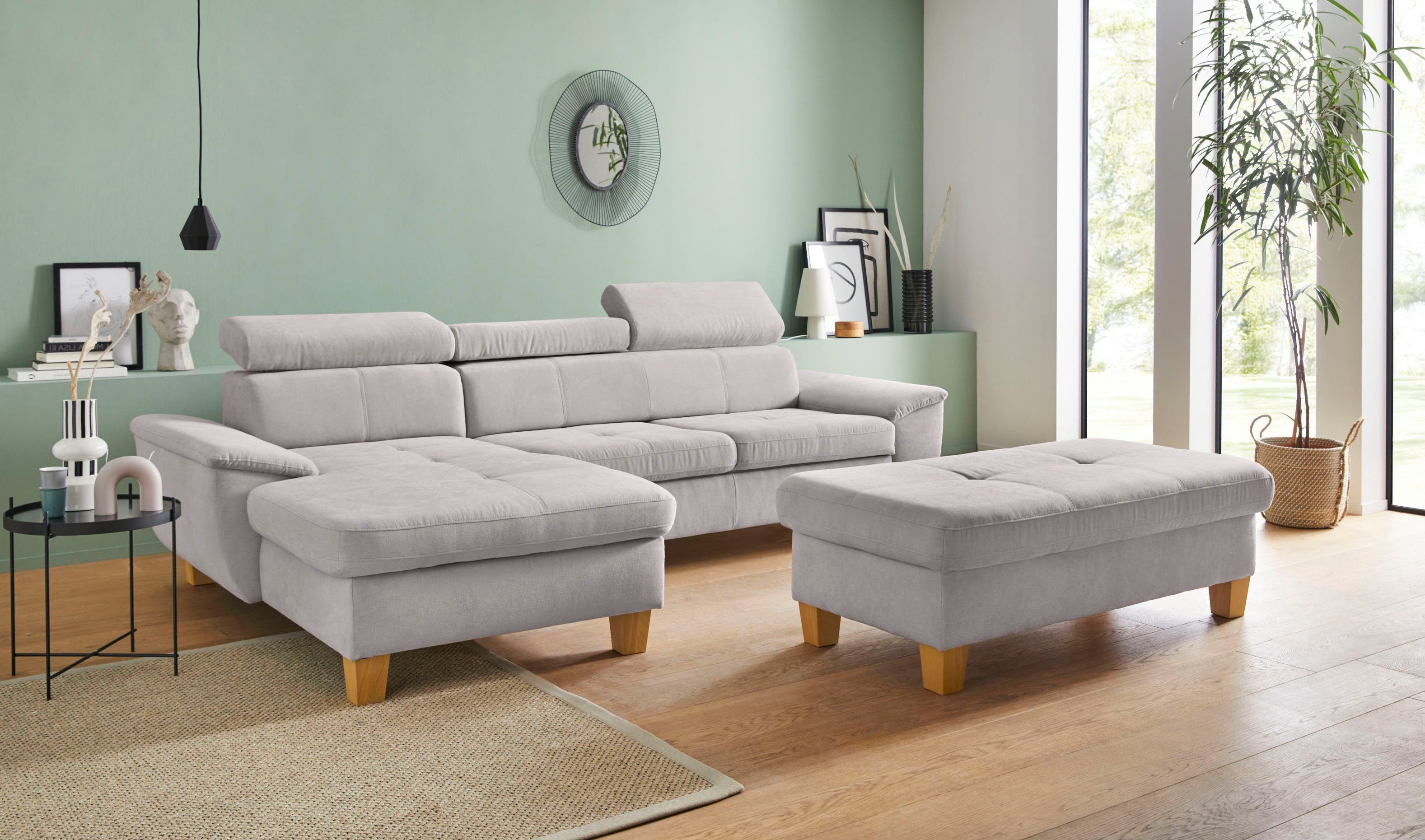 exxpo - sofa fashion Hoekbank Enya, uitgebreide afwerking, hoog zitcomfort, comfortabel, L-vorm inclusief verstelbare hoofdsteun, naar keuze met slaapfunctie en bedkist