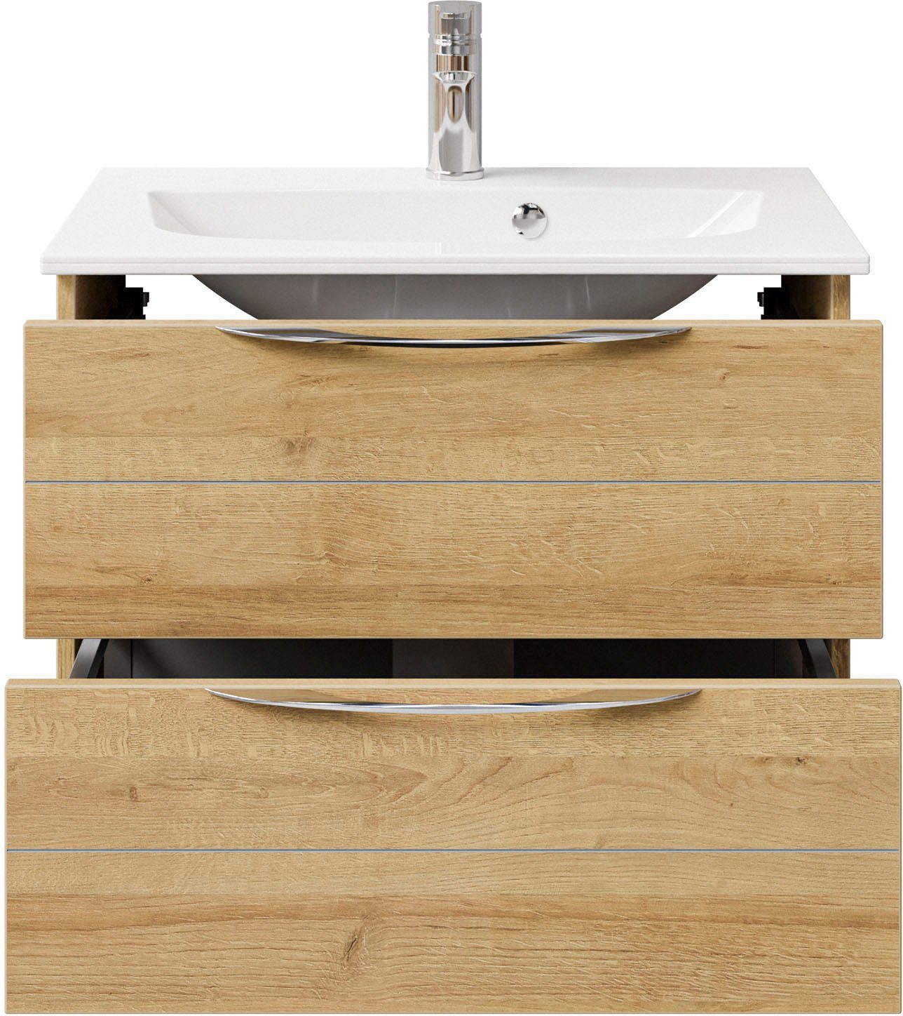 Saphir Wastafelonderkast Serie 6025 mineraalmarmeren wastafel met onderkast, 67 cm breed (2-delig)