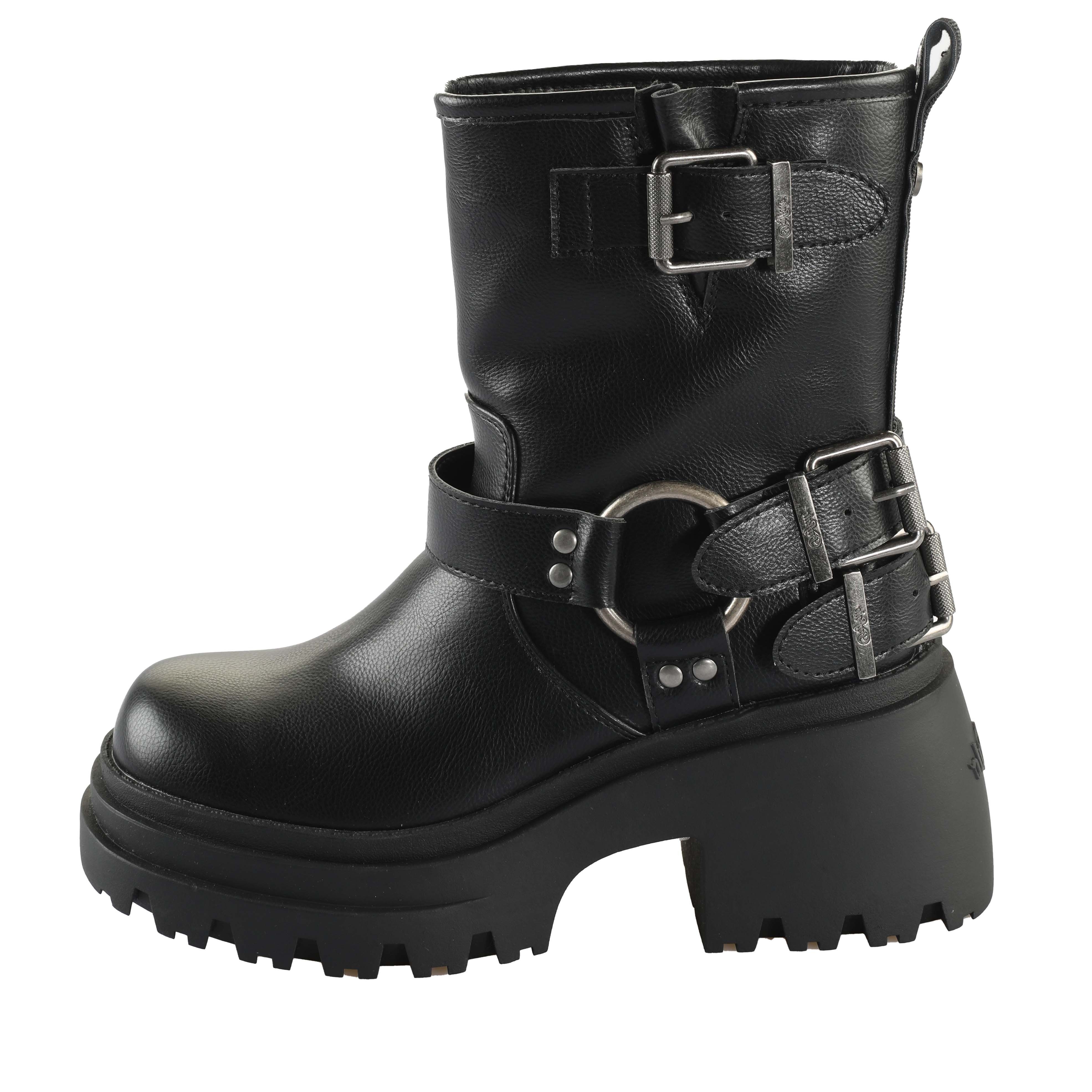 Buffalo Bikerboots BRAVR BIKER LO biker enkellaars, plateaustiefelette, blokhak, met decoratieve gespen