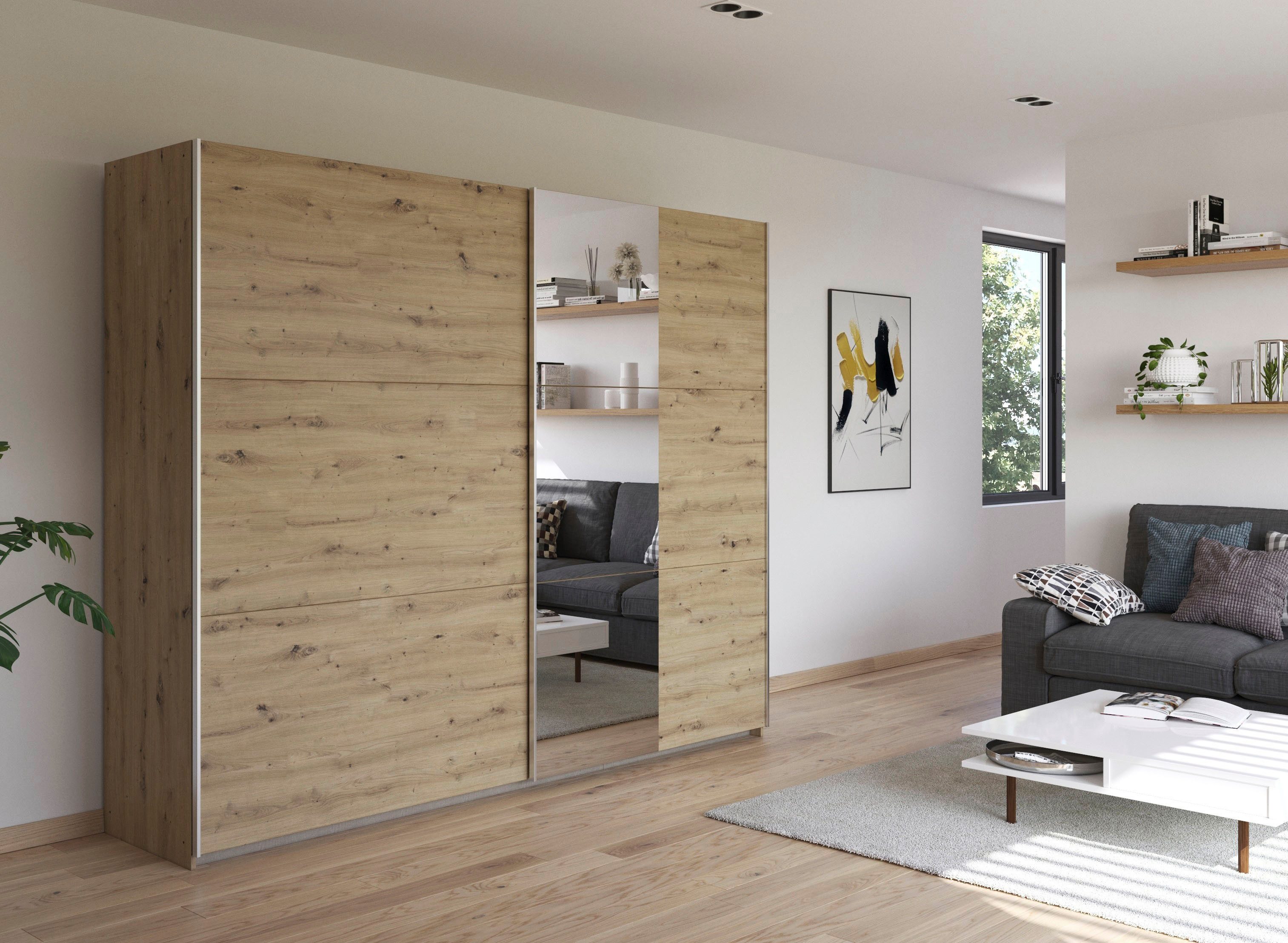 rauch Zweefdeurkast Kledingkast draaideurkast kast garderobe KRONACH TOPSELLER met spiegel en veel opbergruimte, metalen greepstrips, made in germany