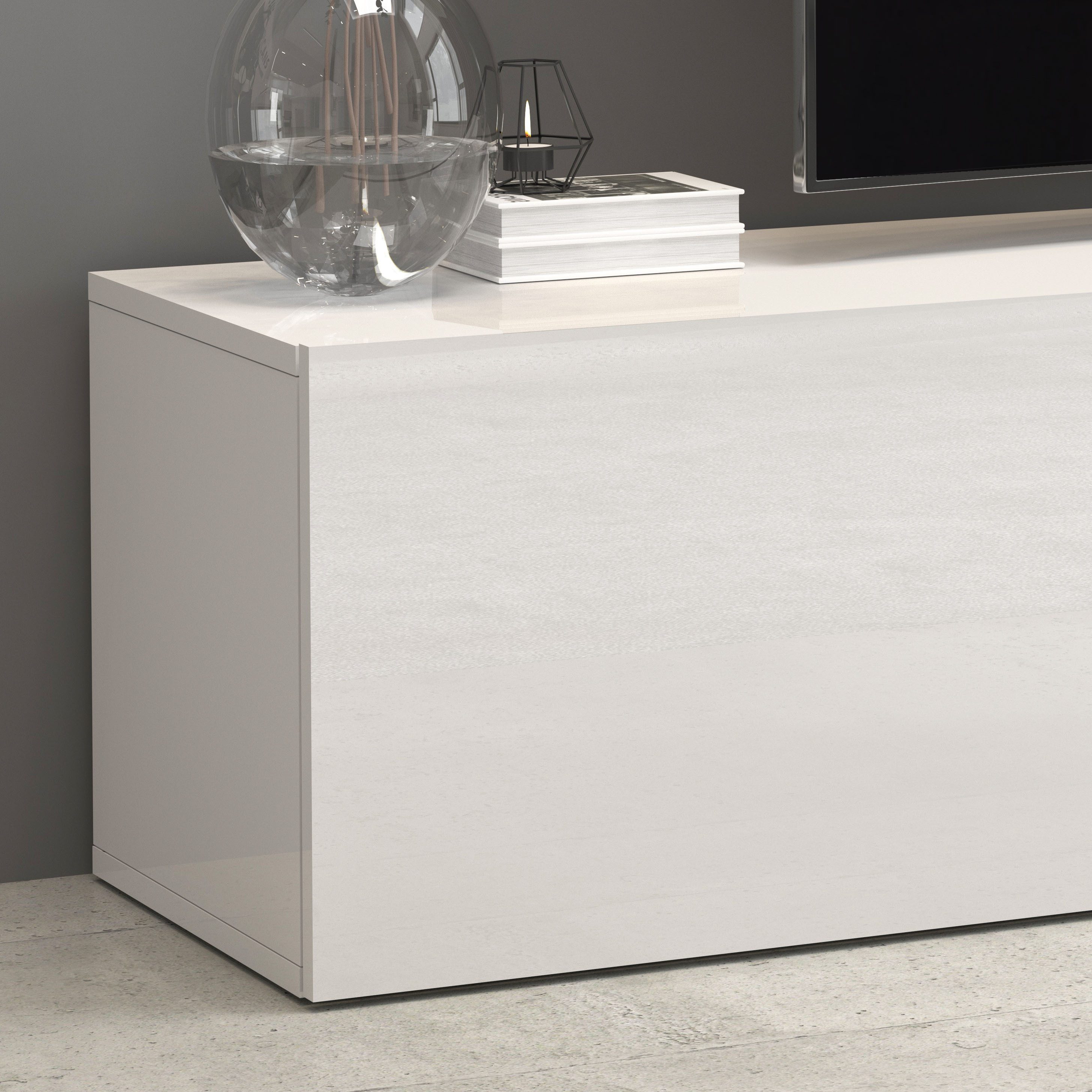 INOSIGN Tv-meubel Egypt, Lowboard, TV-ladekast, TV-meubel, TV-bank met 2 kleppen, 2 glazen planken, volledig hoogglans gelakt (b/d/h) 180x38x35 cm