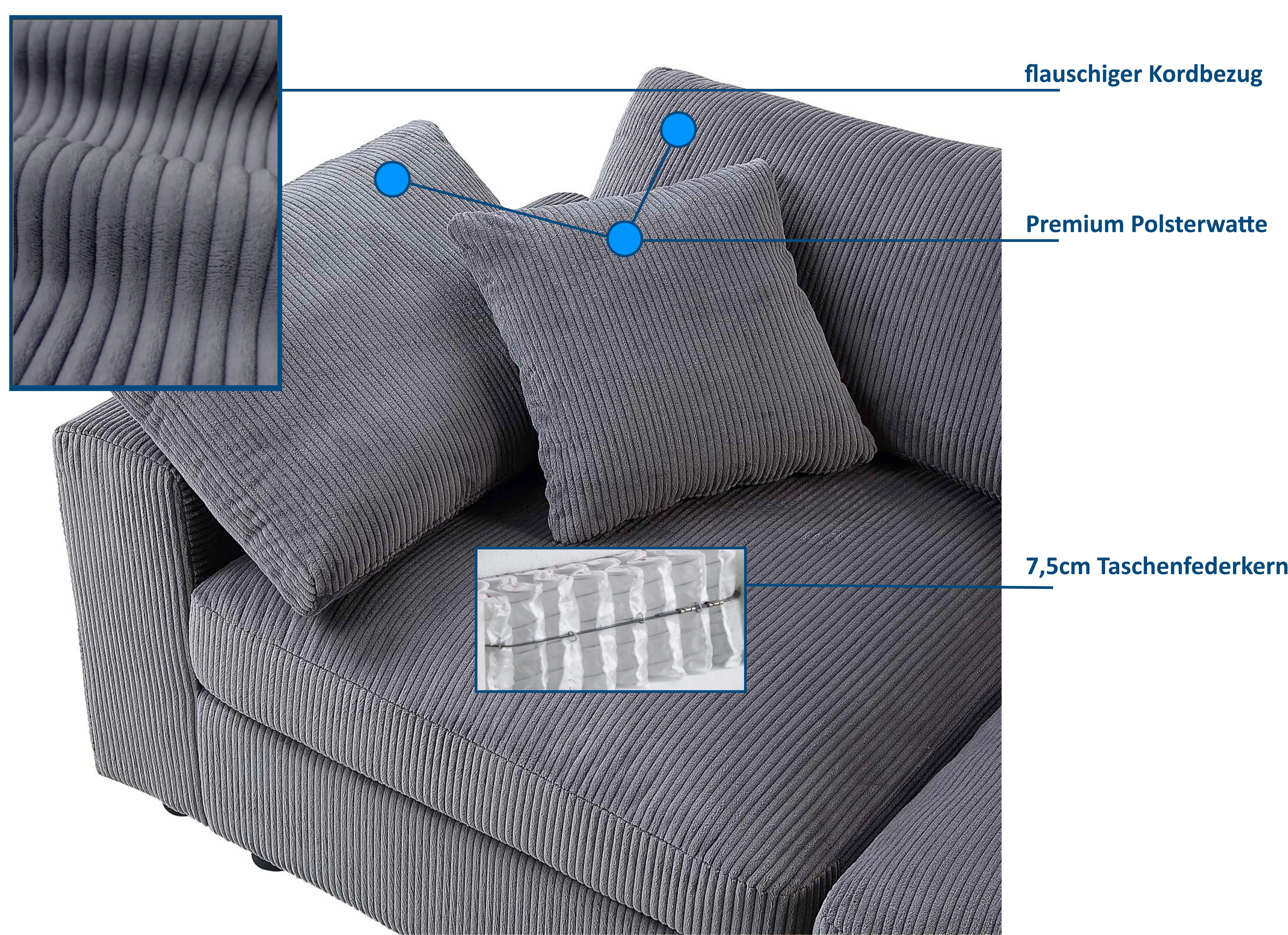 RAUM.ID 4-zitsbank Bennid, XXL modulair sofa met veel individuele opstellingsmogelijkheden (set, 4 stuks)