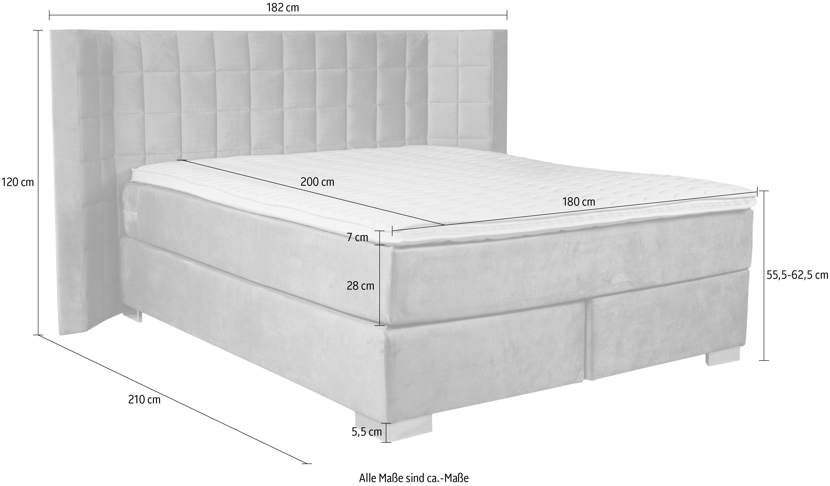 Places of Style Boxspring Piazza met stiksels en hoofdbord met vleugels opzij