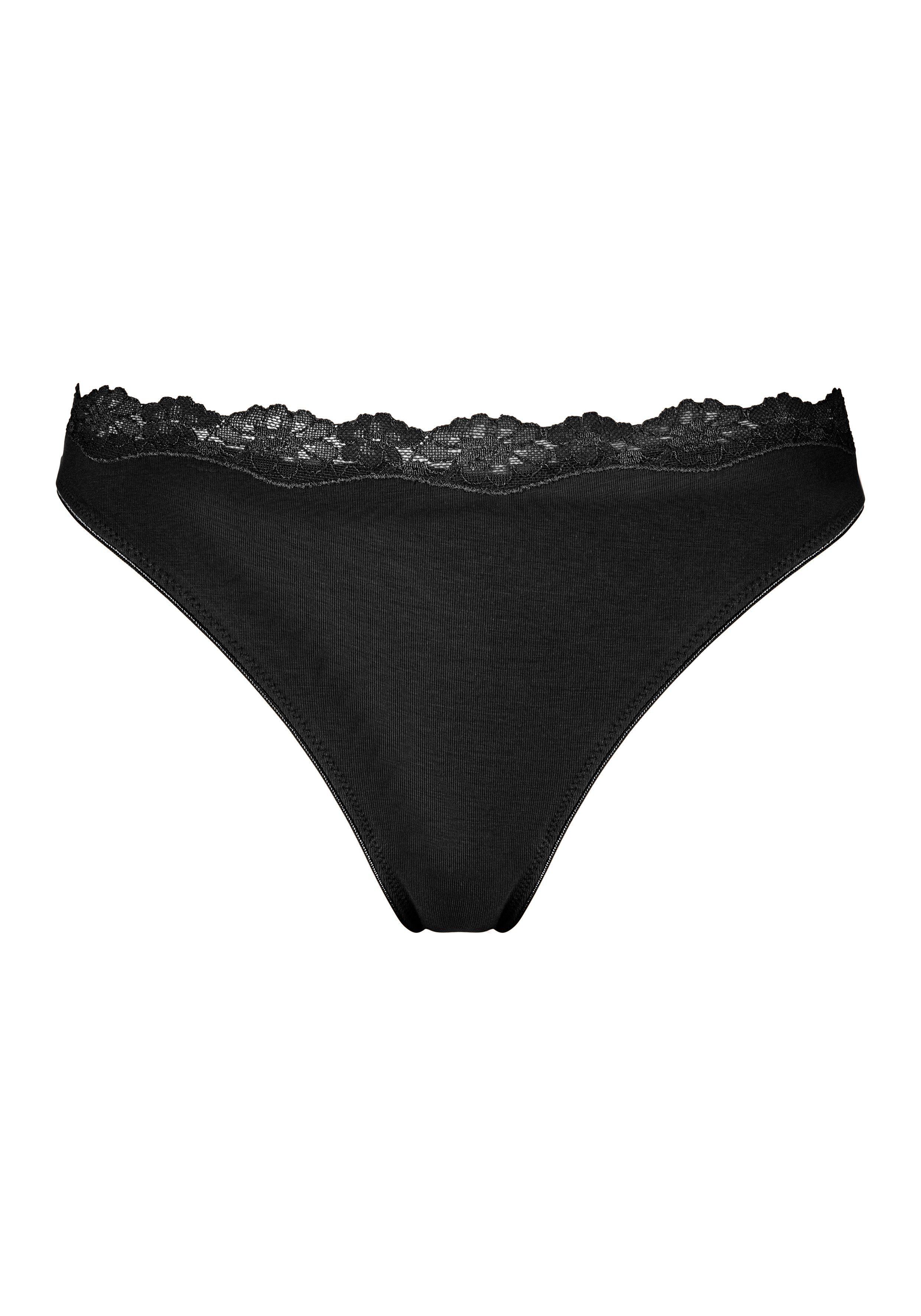 Lascana String van elastische katoen met delicate kant (3 stuks)