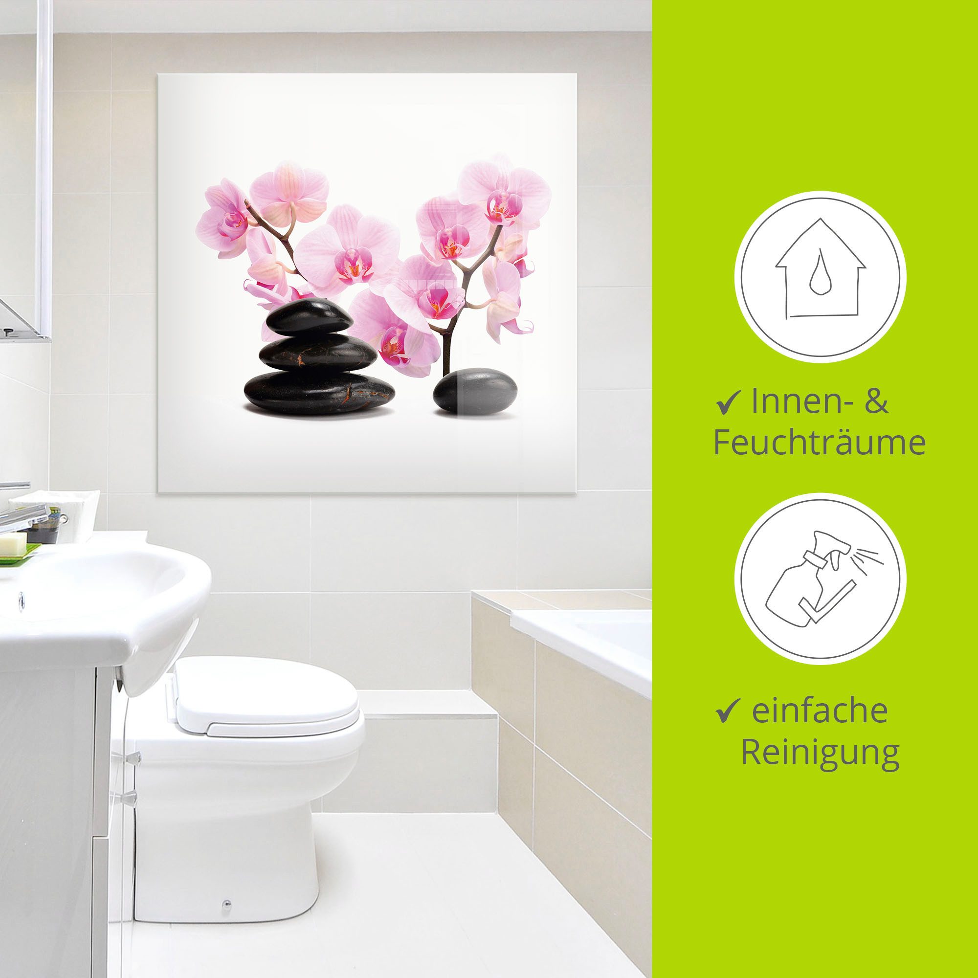 Artland Print op glas Zwarte stenen en roze orchidee