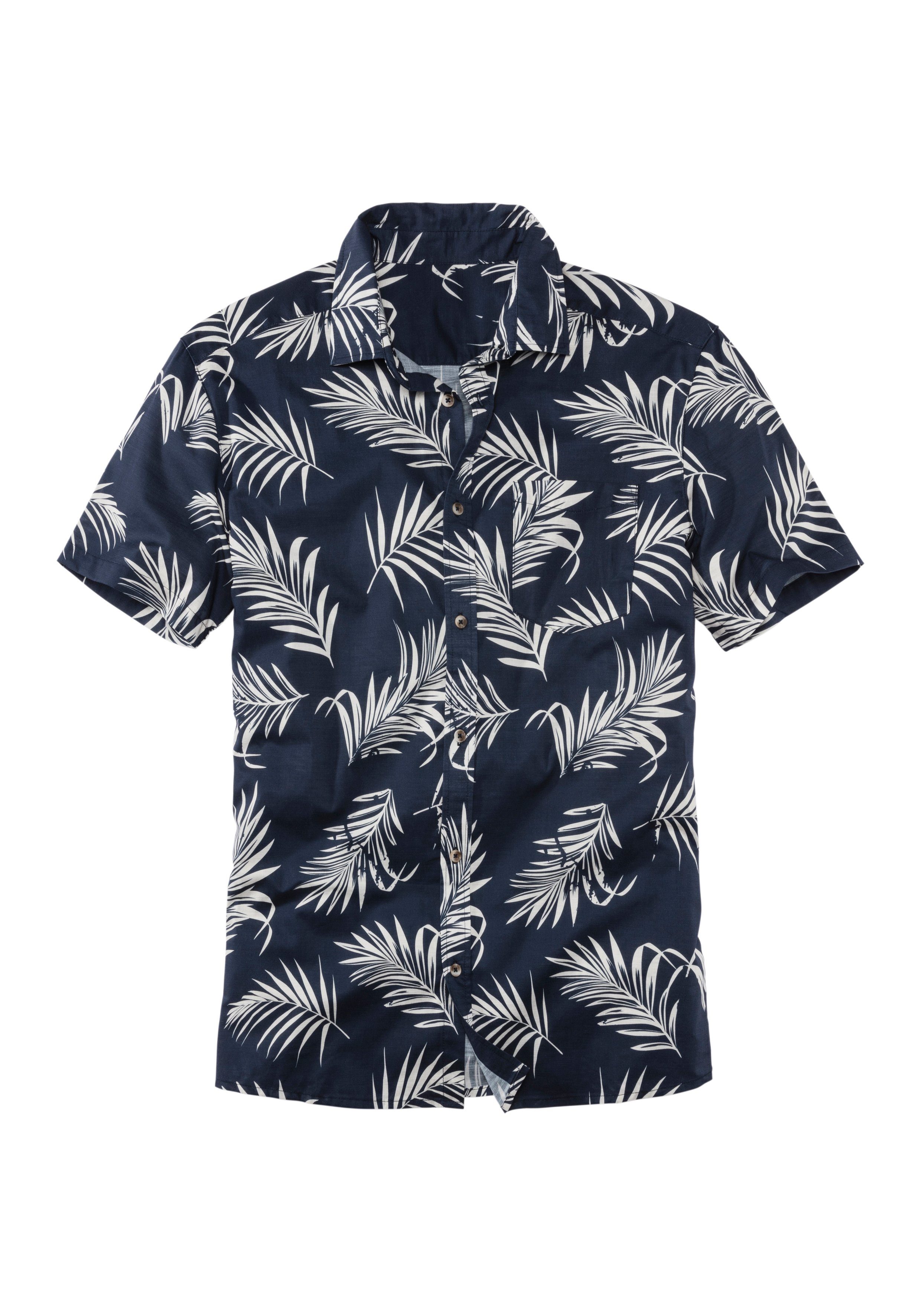 John Devin Hawaï-overhemd Regular fit Korte mouwen, vrijetijdsshirt met palmprint van 100% katoen