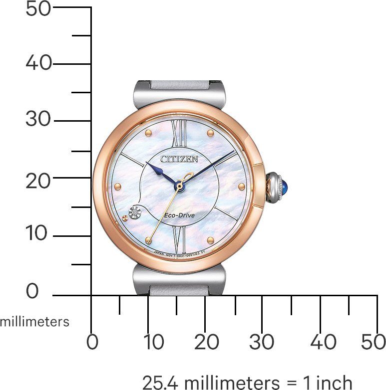 Citizen Solarhorloge EM1074-15D Polshorloge, dameshorloge, roestvrijstalen armband, saffierglas