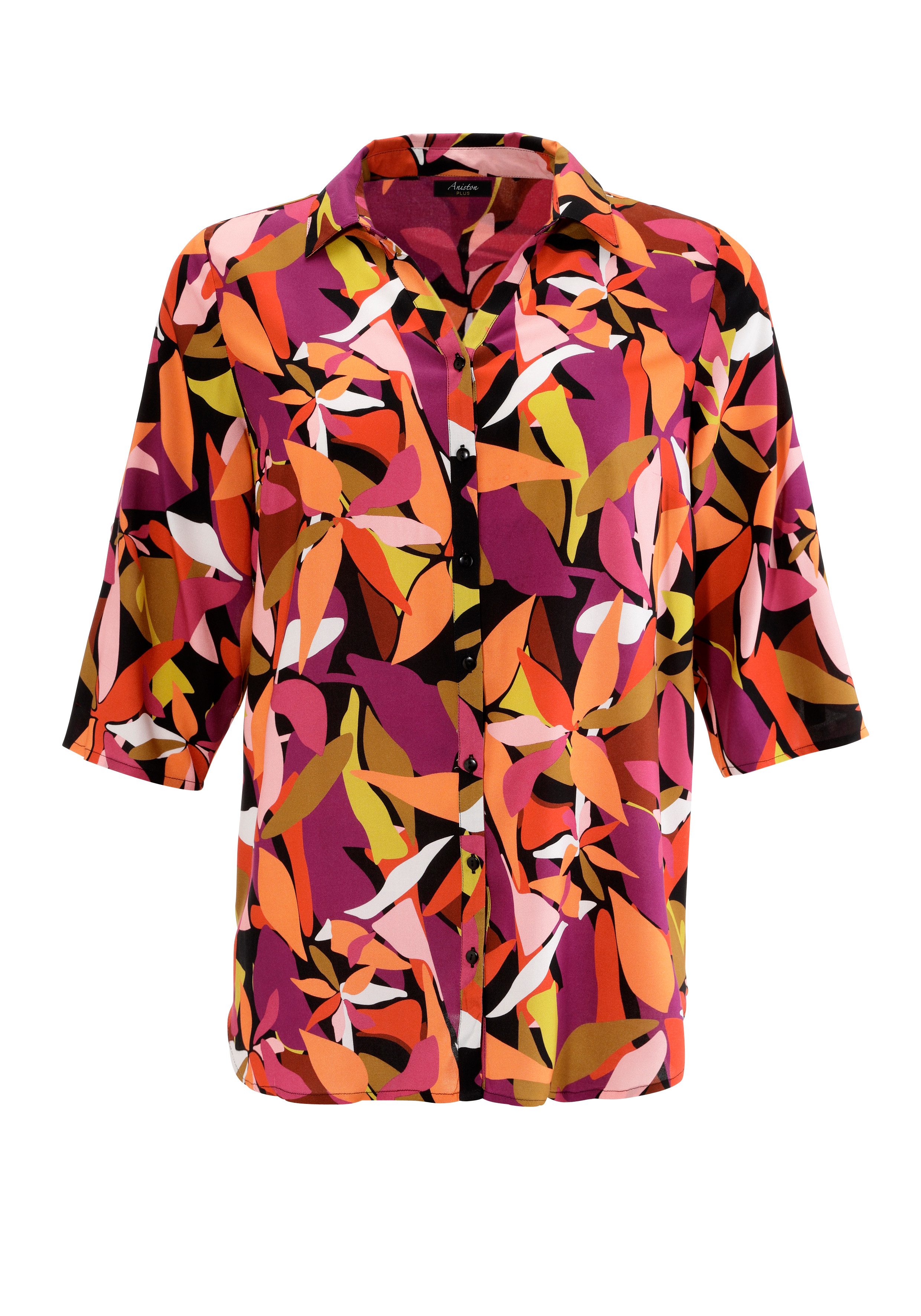 Aniston PLUS Lange blouse met grootformaat bladeren bedrukt - nieuwe collectie