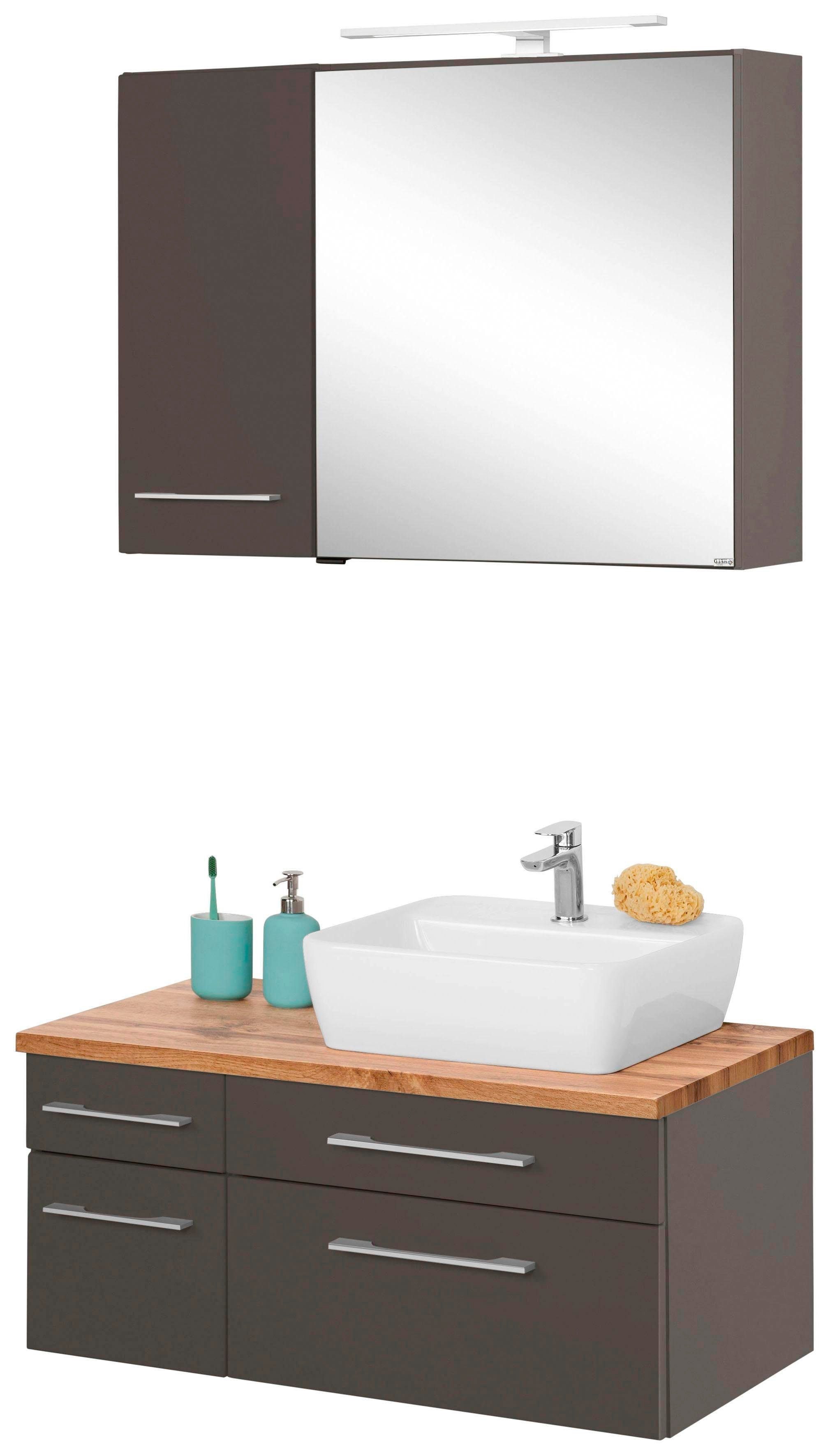 welltime Badkamerserie Davos Breedte 50 cm, met extra rek (3-delig) badmeubelsets grijs
