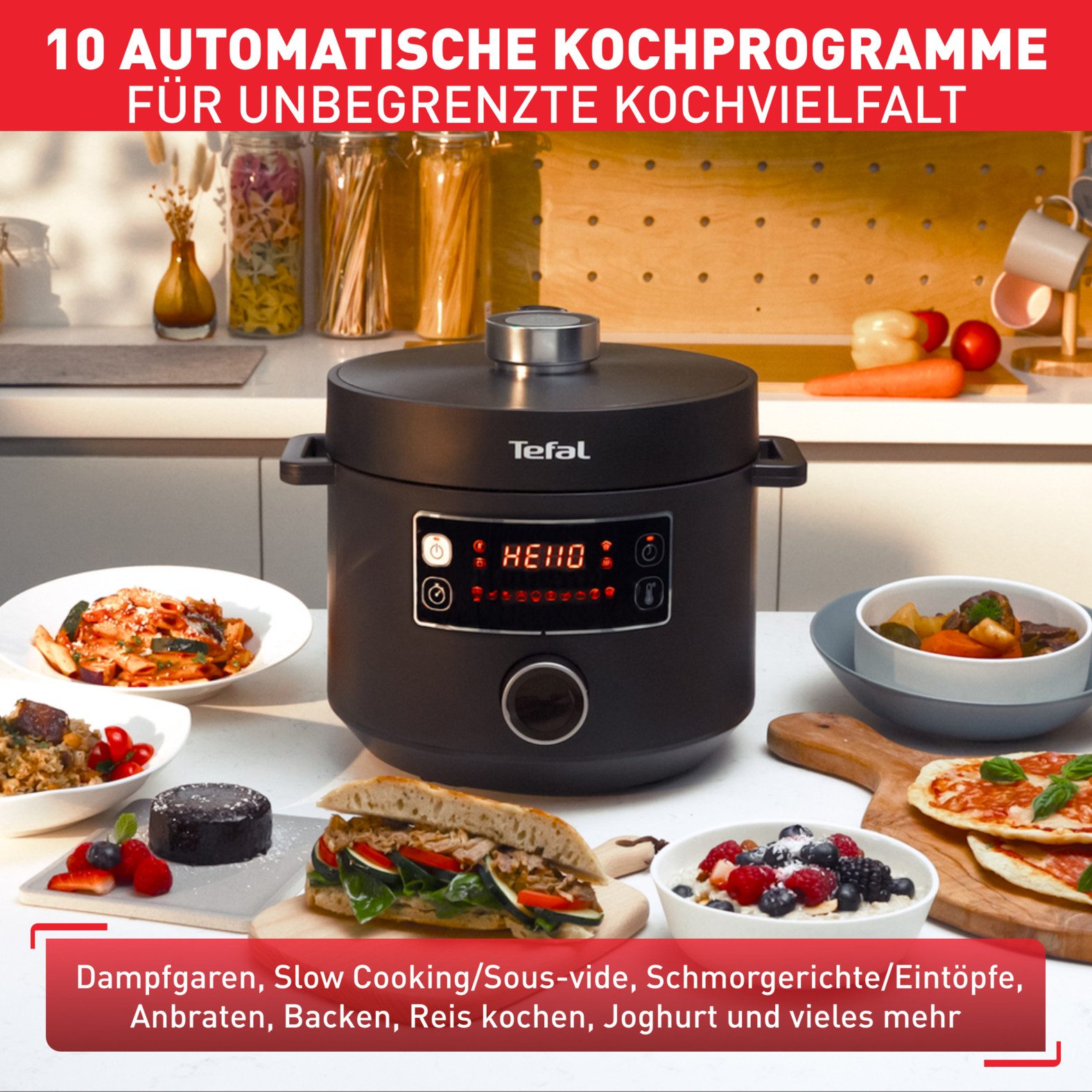 Tefal Multi-cooker CY7548 Turbo Cuisine elektrische snelkookpan, 10 automatische programma’s, veelzijdig