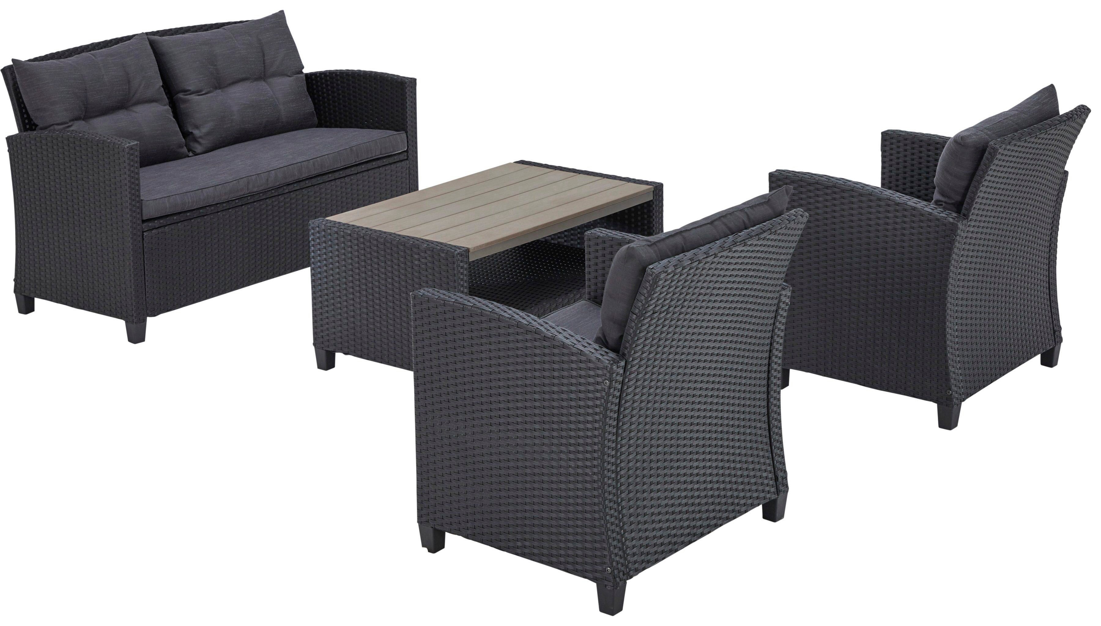 KONIFERA Tuinset St. Tropez Polyrotan, staal, planchet onder de tafel, balkonset, loungeset (set, 11-delig)