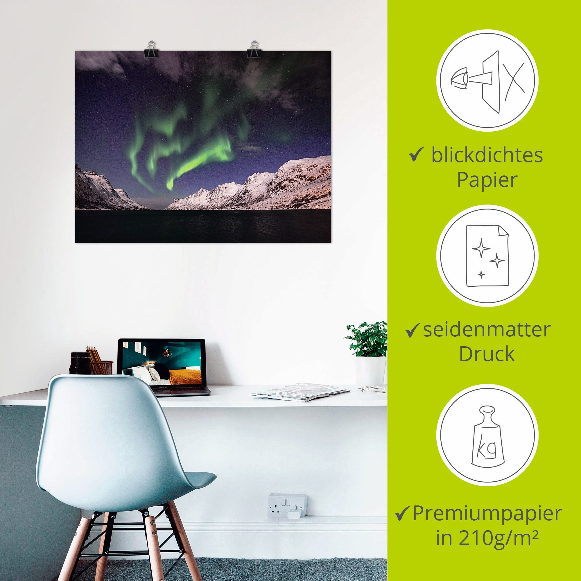 Artland Poster Noorderlicht Noorwegen I als artprint van aluminium, artprint op linnen, muursticker of poster in verschillende maten