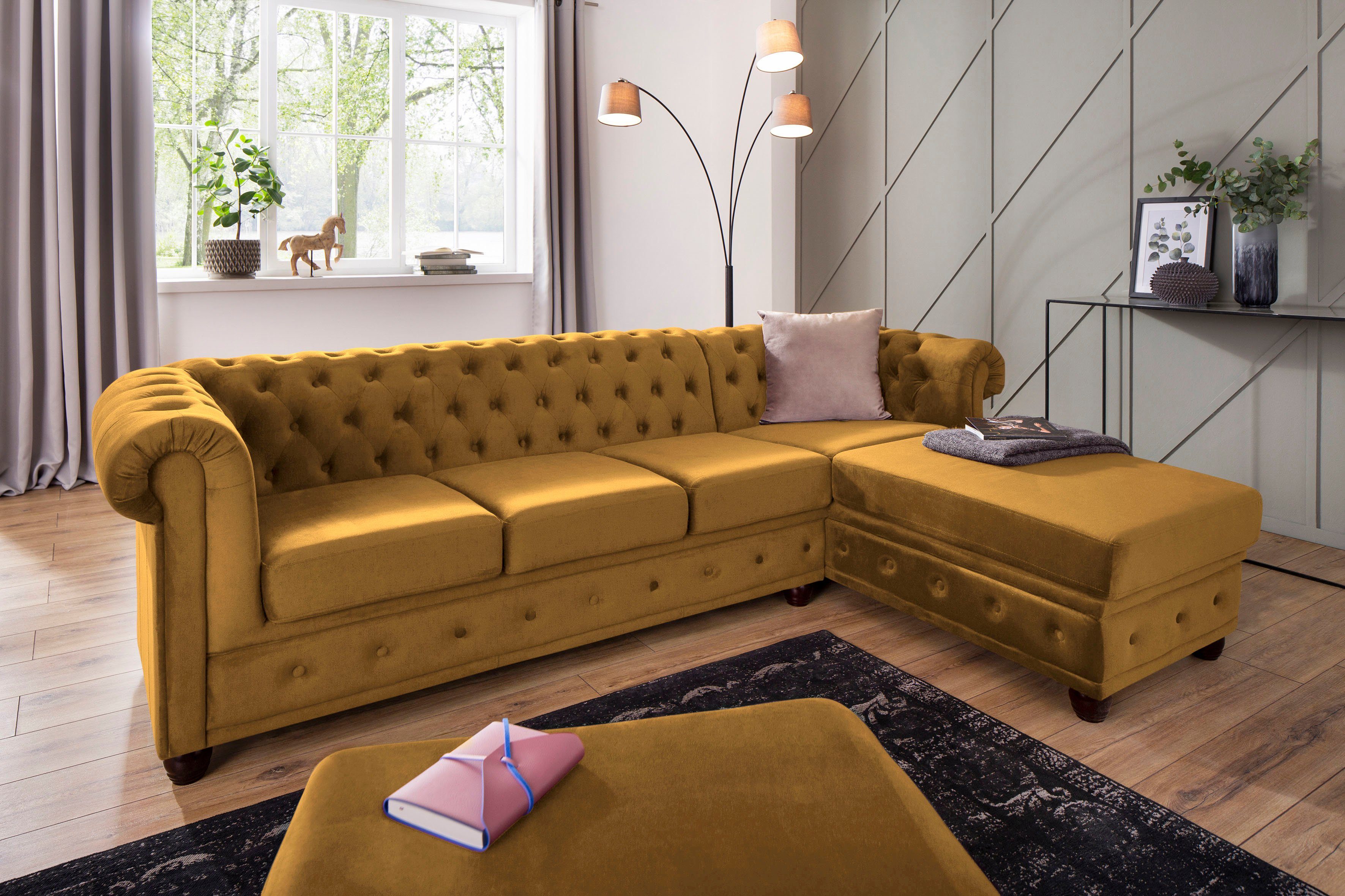 Home affaire Chesterfield-bank New Castle L-vorm hoogwaardige capitonnage in chesterfield-design, bxdxh: 255(171x72)