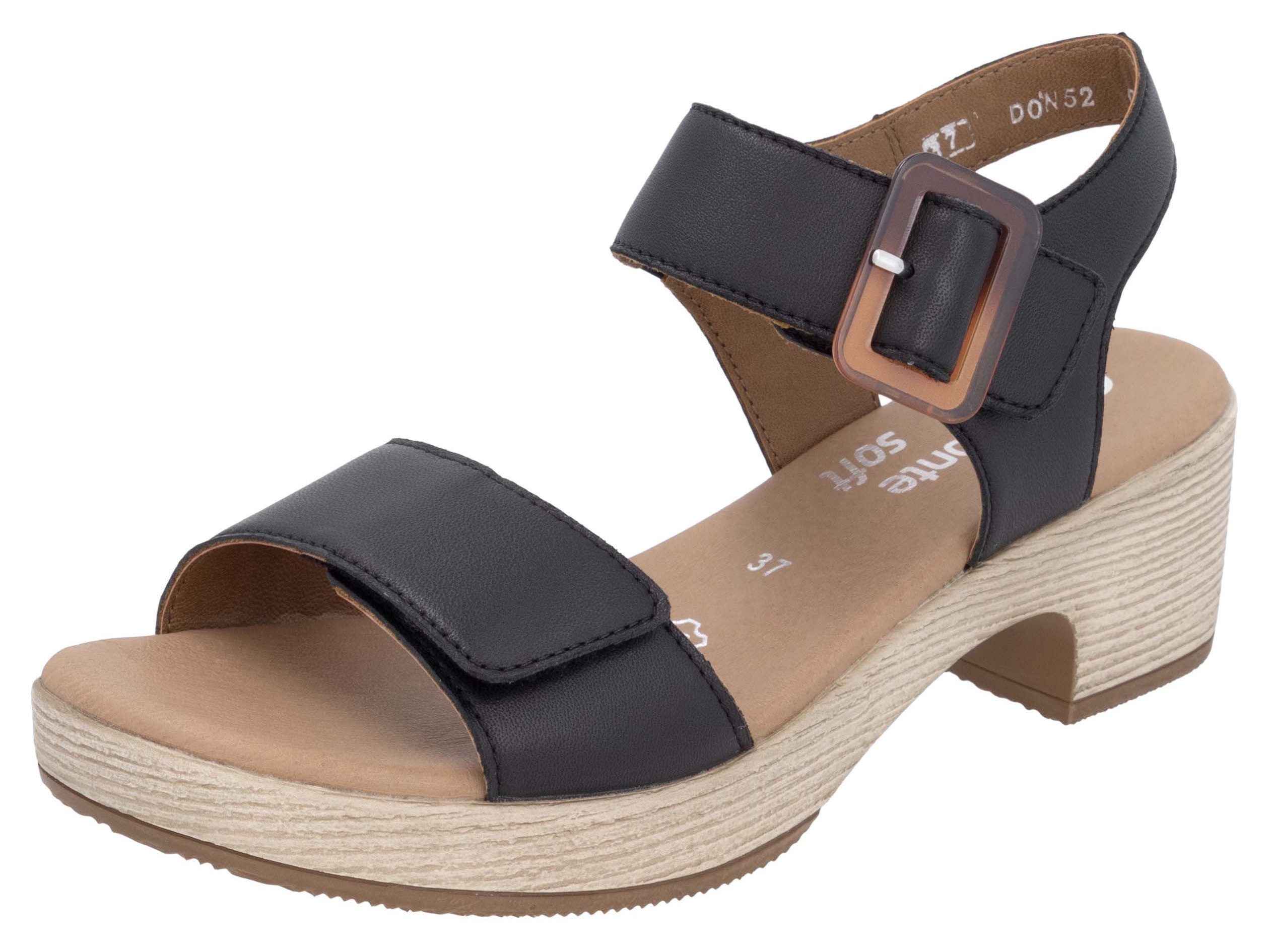 Remonte Sandaaltjes ELLE-Collection , blokhak, zomerschoen, sandaal met klittenbandsluitingen dames sandaaltjes maat 41 zwart