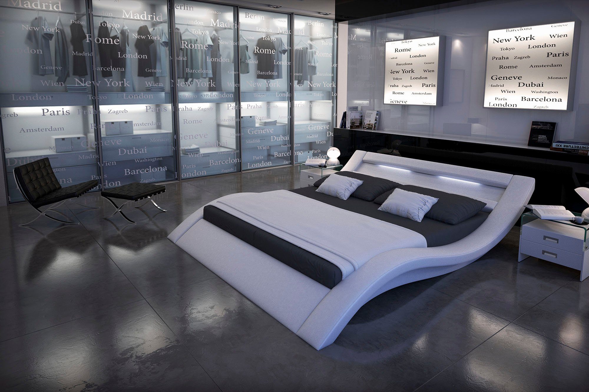 SalesFever Gestoffeerd bed met ledverlichting in het hoofdbord, lounge bed in een modern model, in imitatieleer