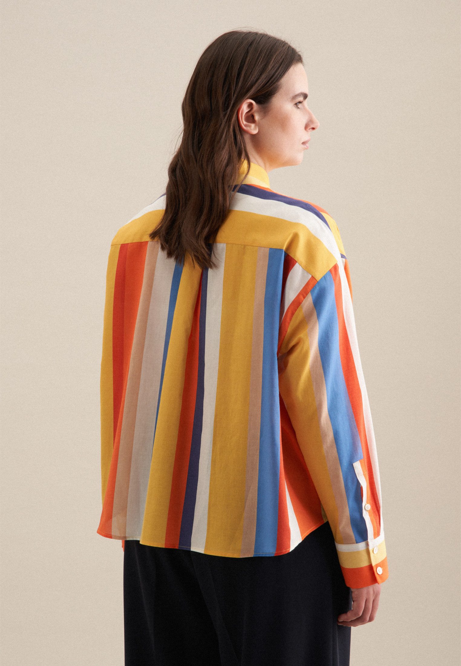 seidensticker Overhemdblouse Zwarte roos Lange mouwen kraag strepen