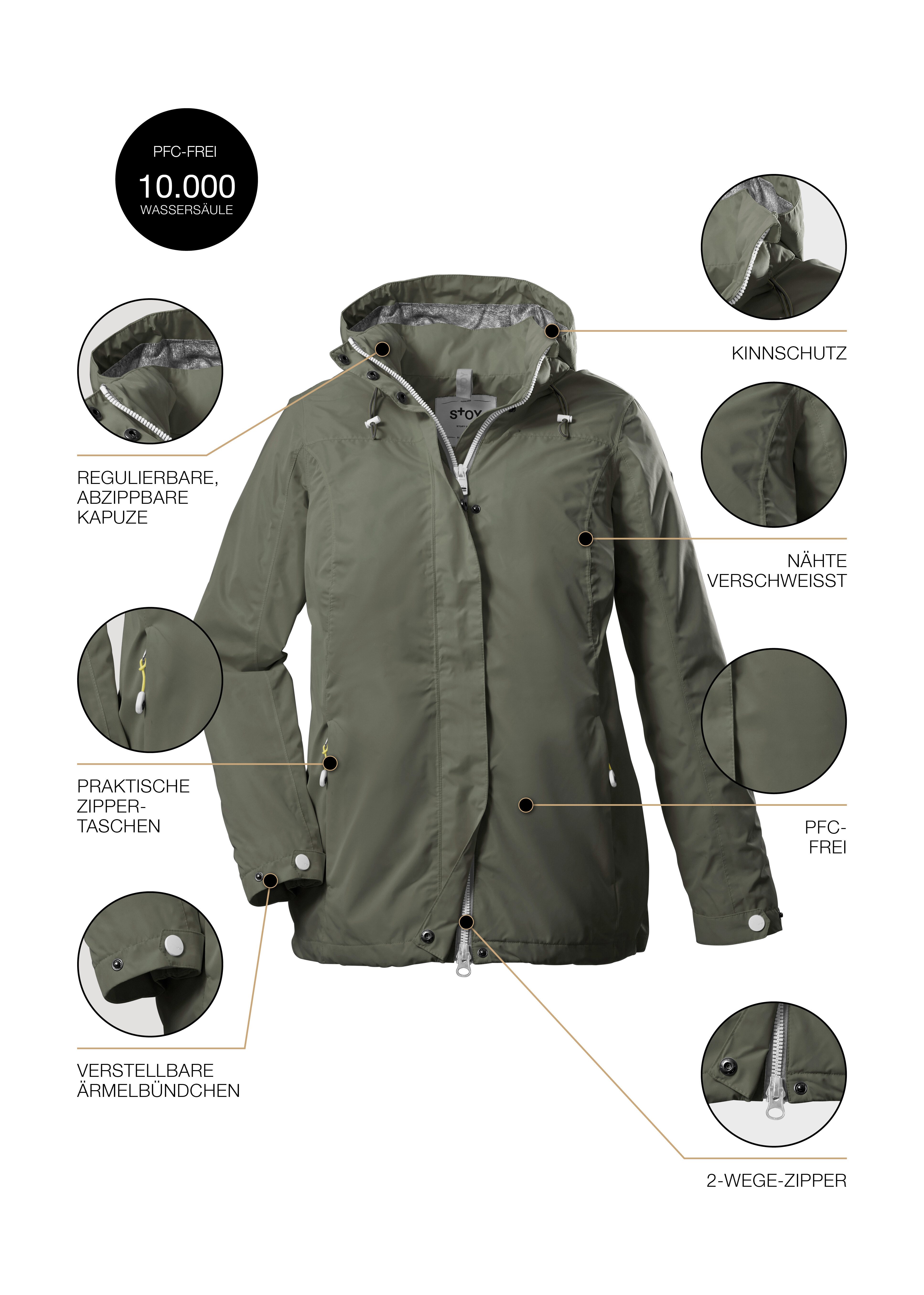 STOY Outdoorjack STS 11 WMN JCKT Waterdichte, ademende STOY-jas met afneembare capuchon