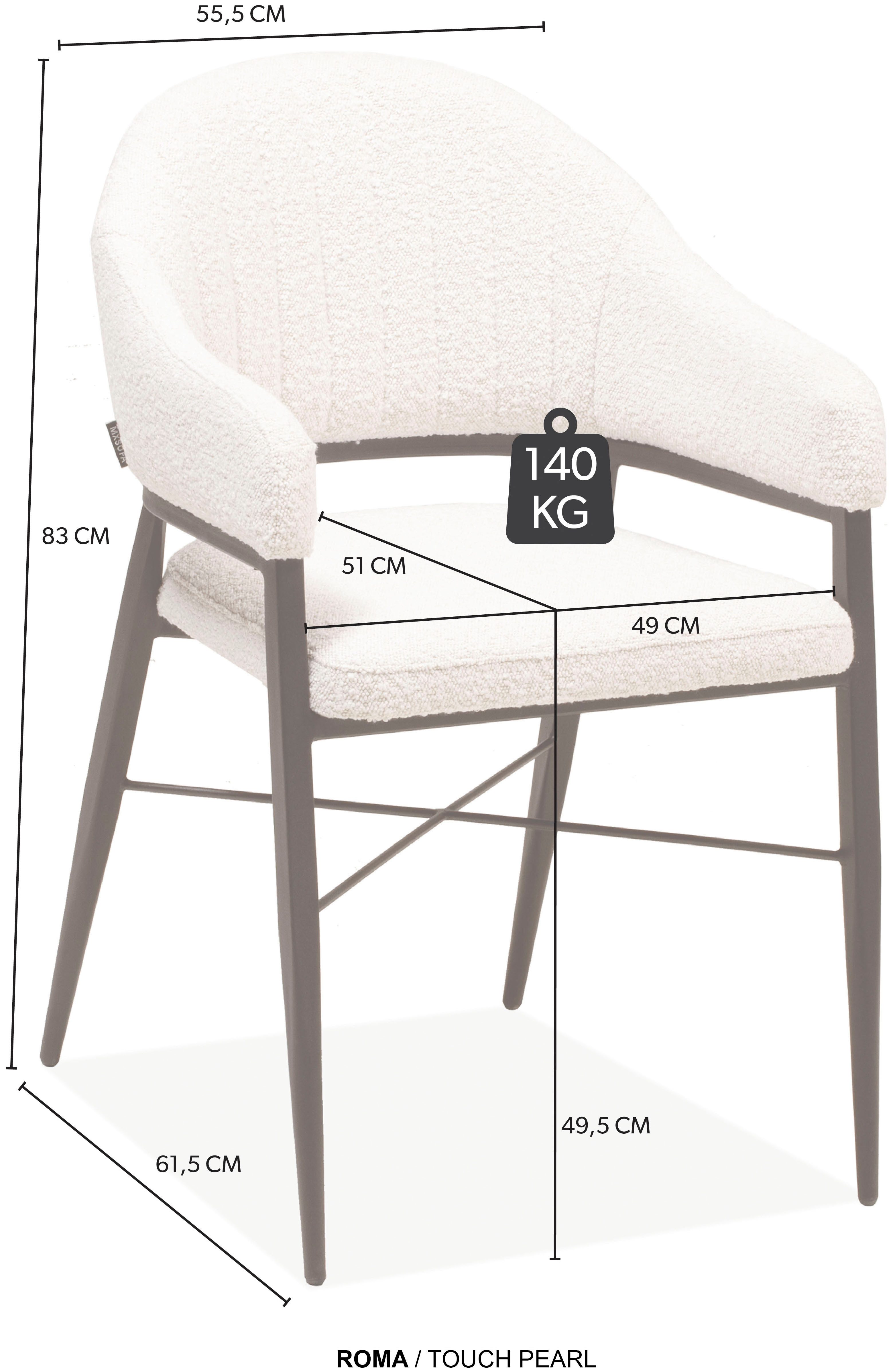 OMG Design Stoel met armleuningen Roma comfortabele eetkamerstoel, gestoffeerde stoel met bouclé bekleding