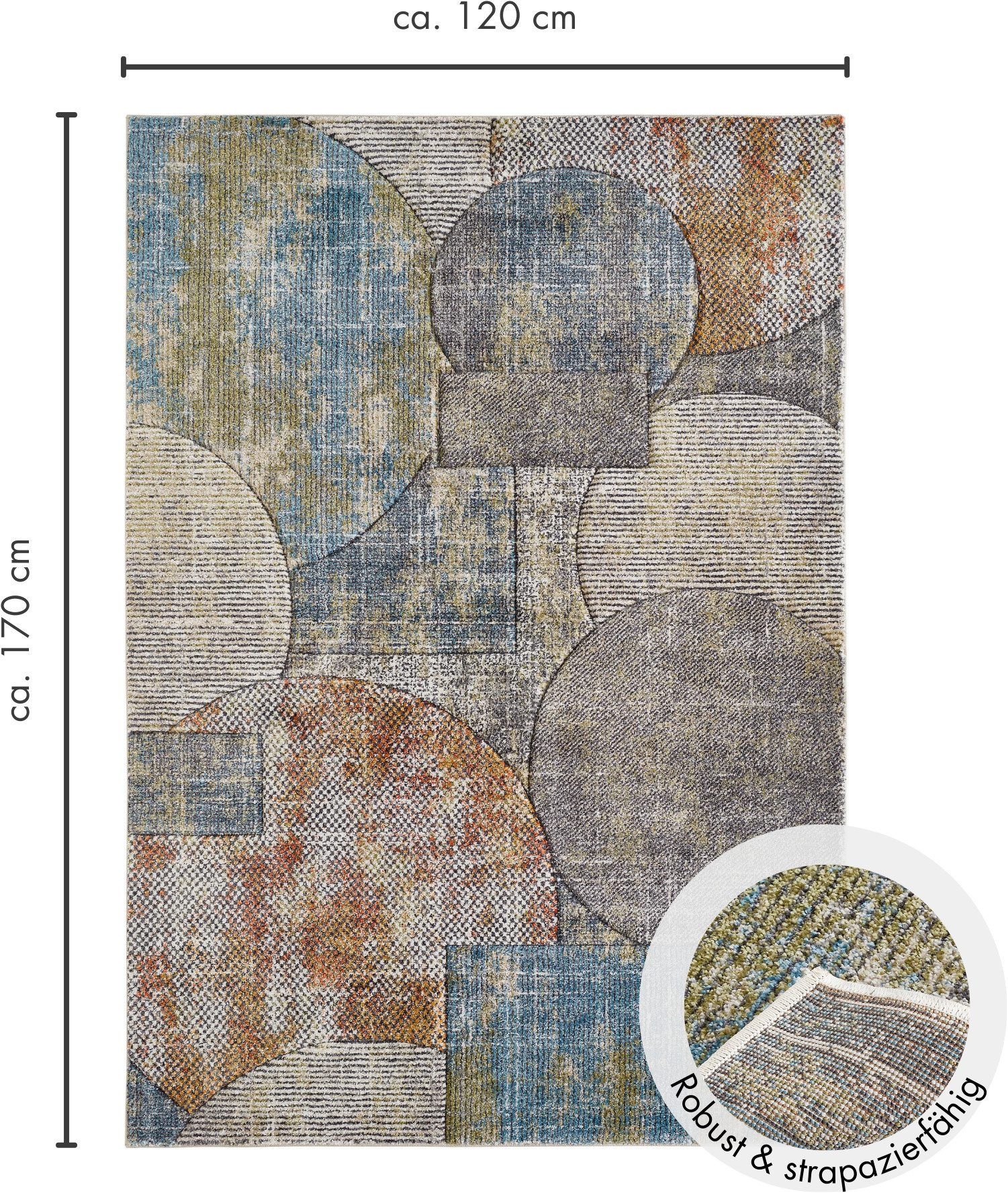 LUXOR living Vloerkleed Toronto Kortpolig, modern patchwork-ontwerp, hoog-laag structuur, woonkamer