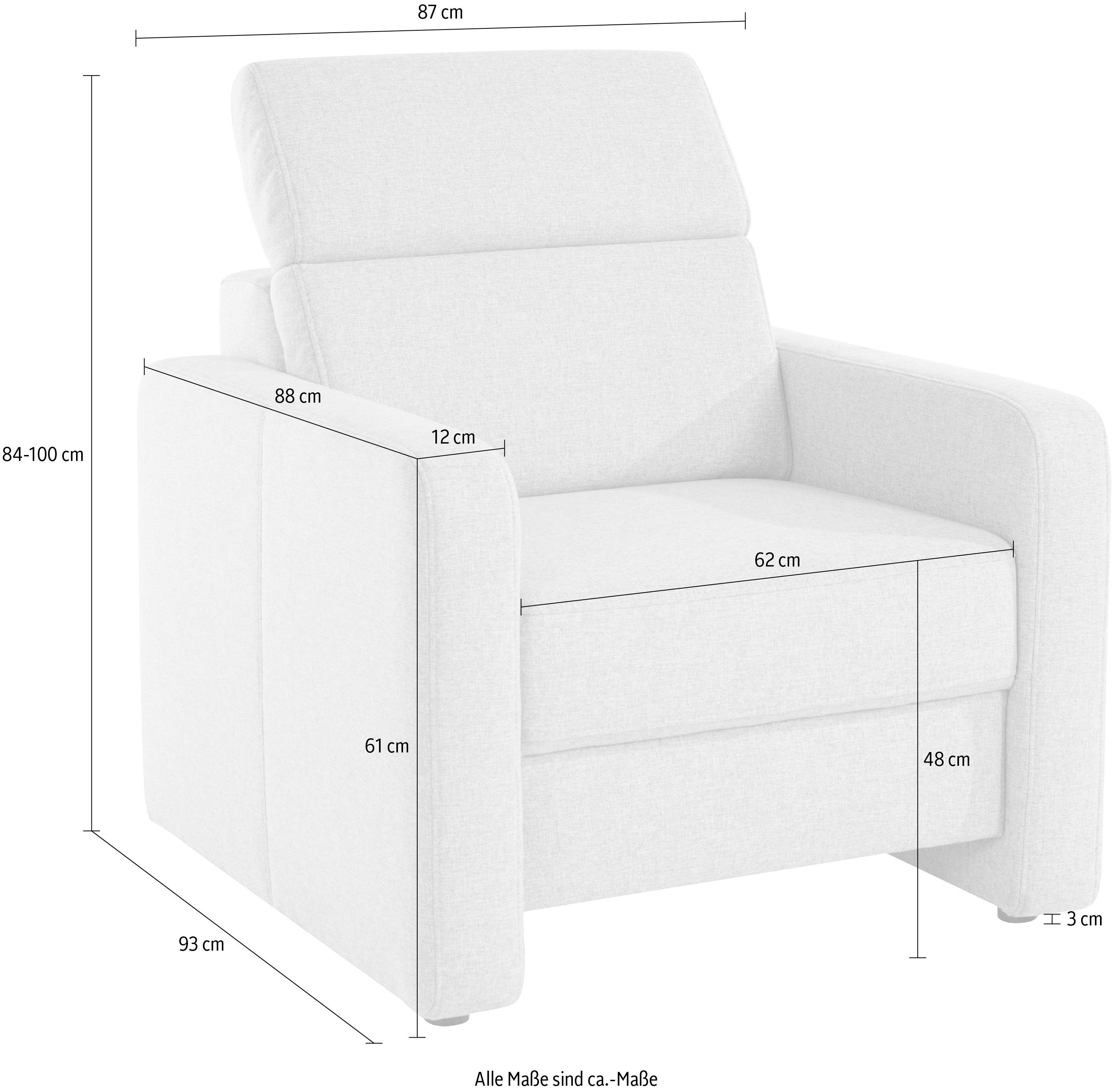 sit&more Fauteuil Bologna met binnenvering, met verstelbare hoofdsteun