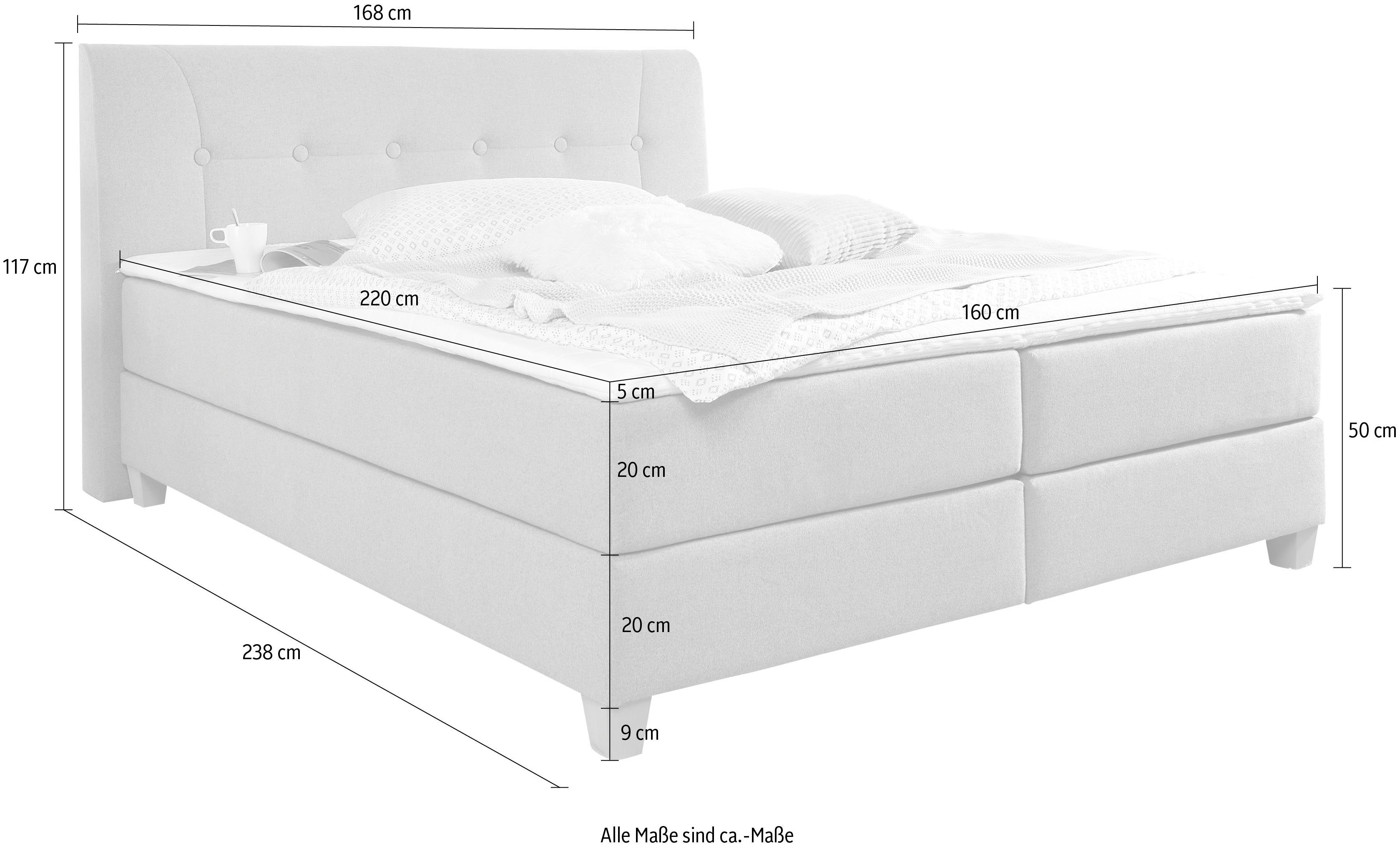 Home affaire Boxspring Calloway incl. topmatras, xxl-uitvoering, in 4 kleuren, 5 breedten, 3 matrassoorten