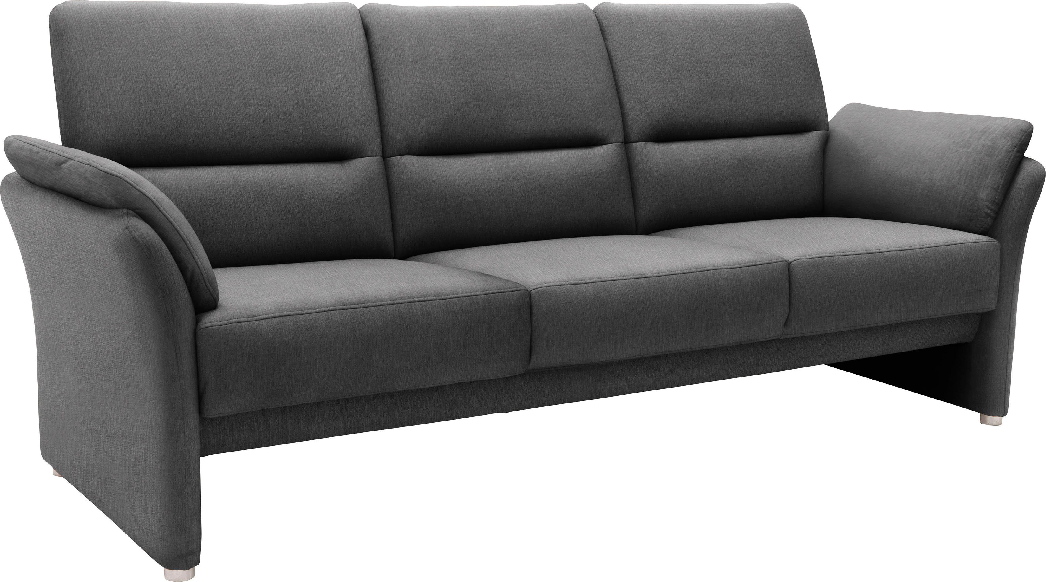 DOMO collection 3-zitsbank Pina, smalle armleuningen, met bonellvering, compact & elegant Hoge zitcomfort, luxe microvezel leerlook, grijs, breedte 219 cm