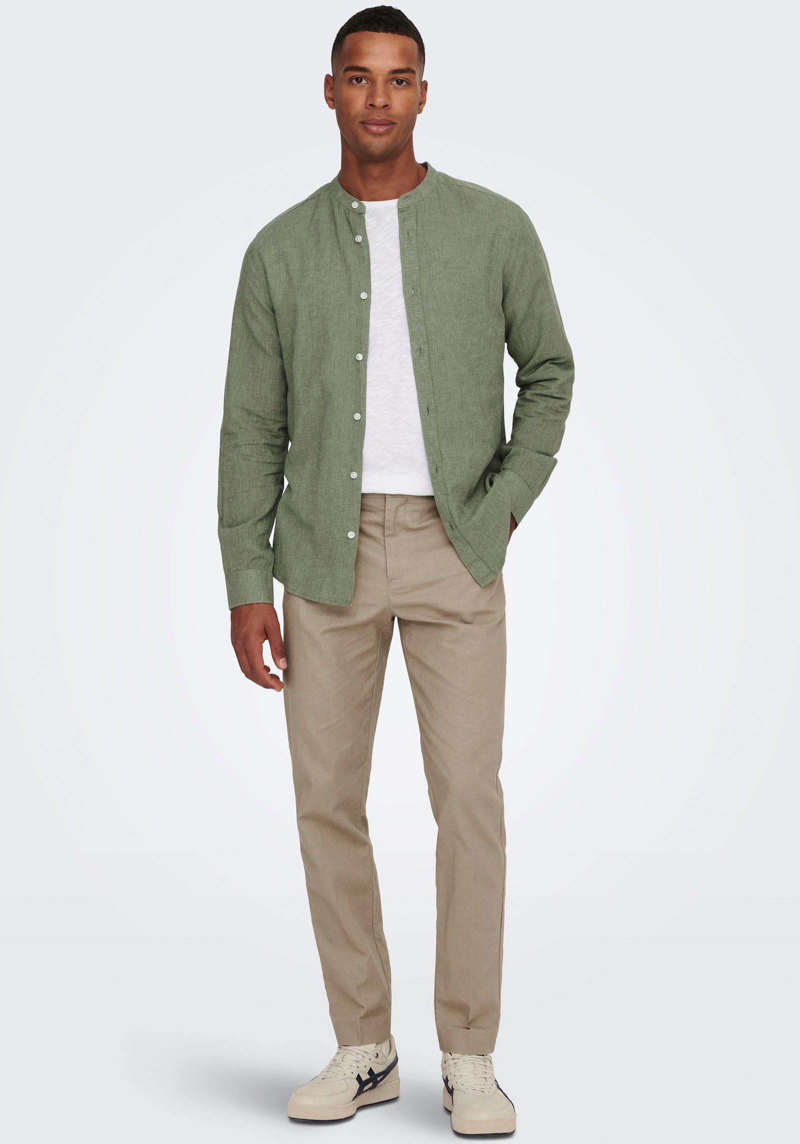 ONLY & SONS Overhemd met lange mouwen ONSCAIDEN LS SOLID LINEN MAO SHIRT NOOS