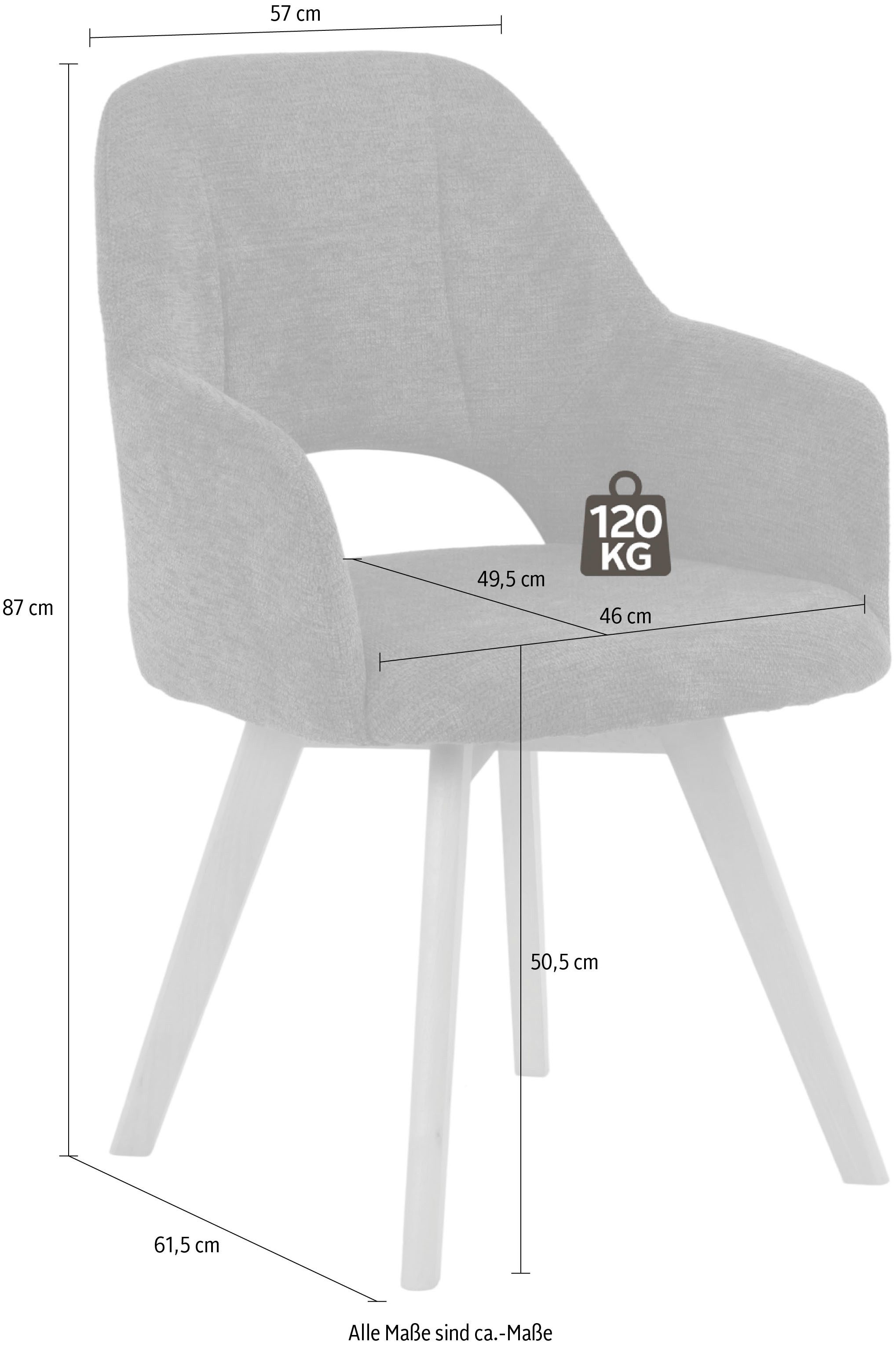 HELA Stoel met armleuningen SOFIA armstoel met massief houten frame, bekleding webstof Eetkamerstoel, fauteuil met armleuningen, subtiele ruguitsparing (set, 2 stuks)