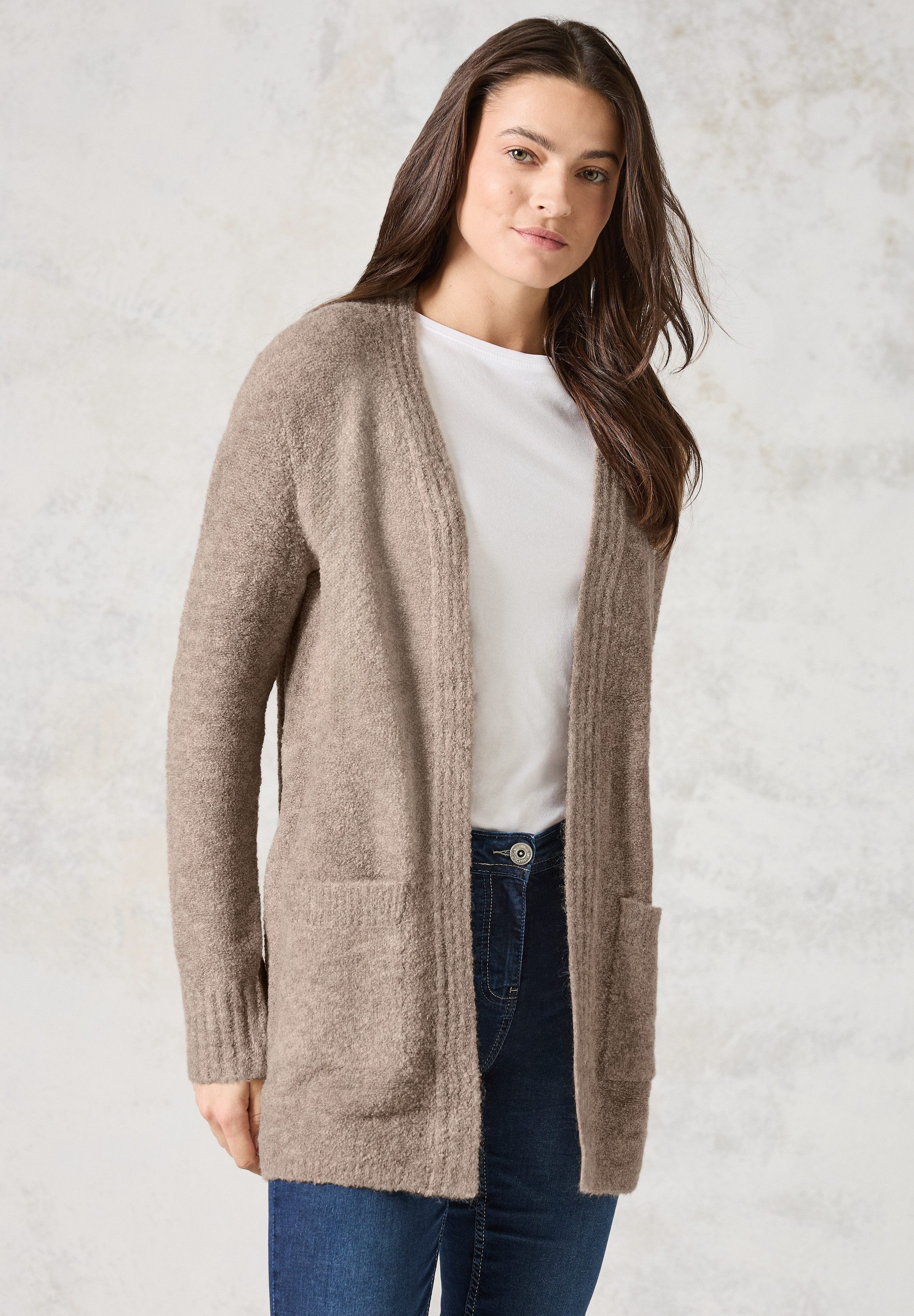 Cecil Lang vest in behaaglijk zachte bouclékwaliteit dames lange vesten maat L (42) beige