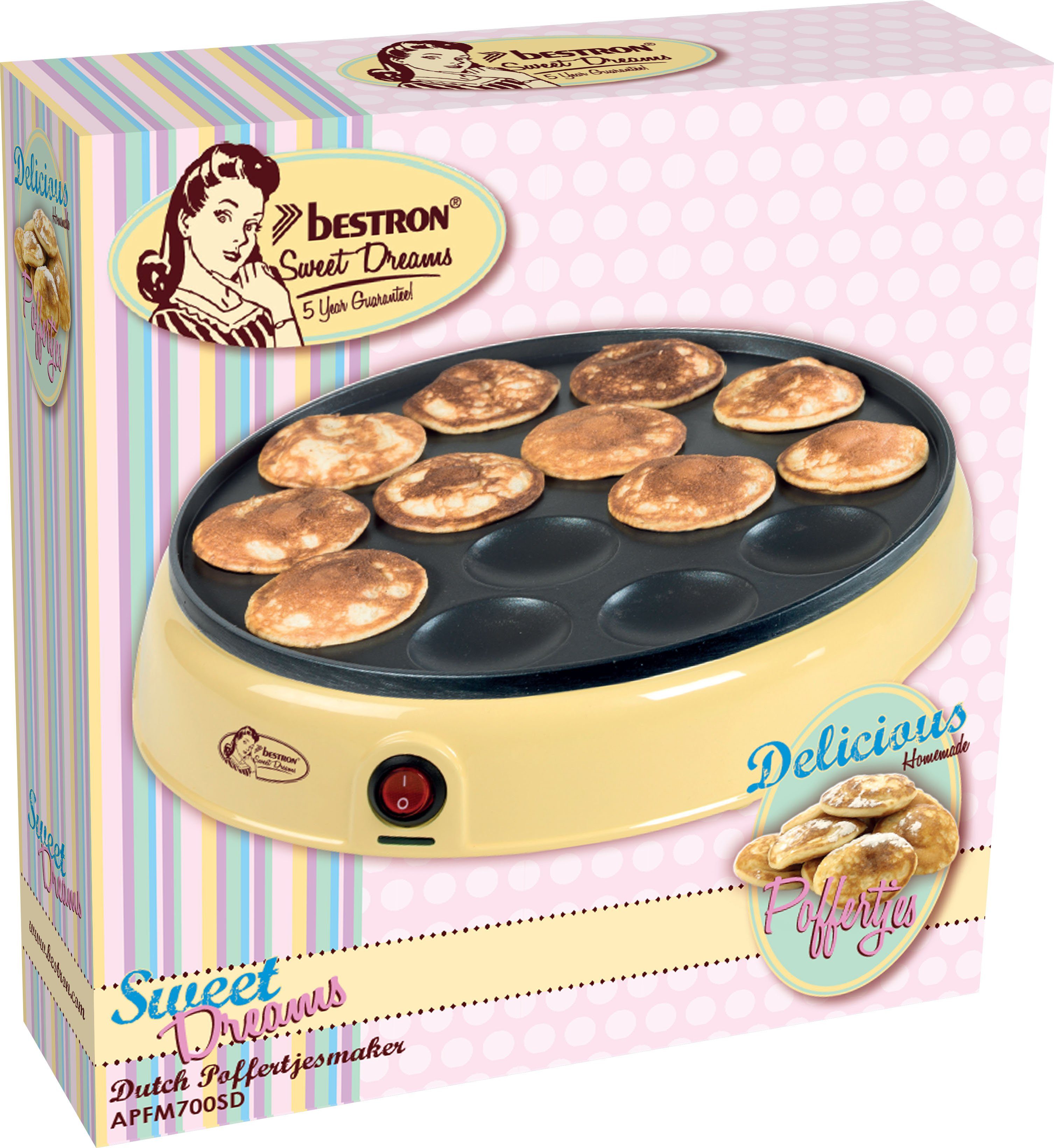 bestron Poffertjes-maker APFM700SD Sweet Dreams in retrodesign, mini-pannenkoekenautomaat, antiaanbaklaag