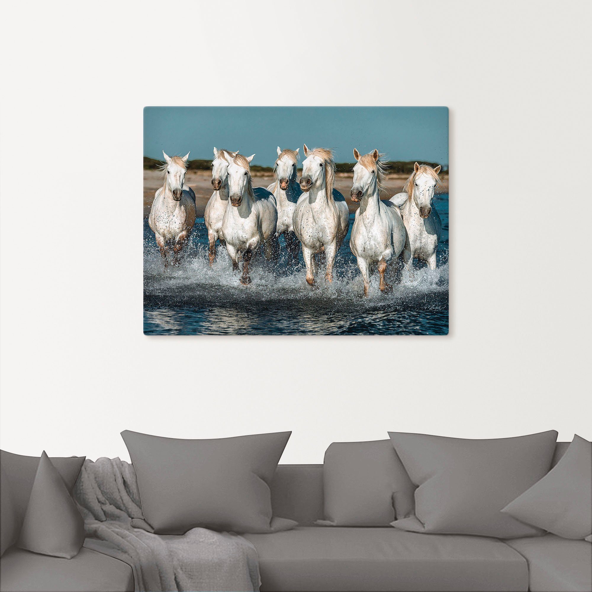 Artland Artprint Camargue paarden galopperen op het strand als artprint van aluminium, artprint voor buiten, artprint op linnen, poster, muursticker