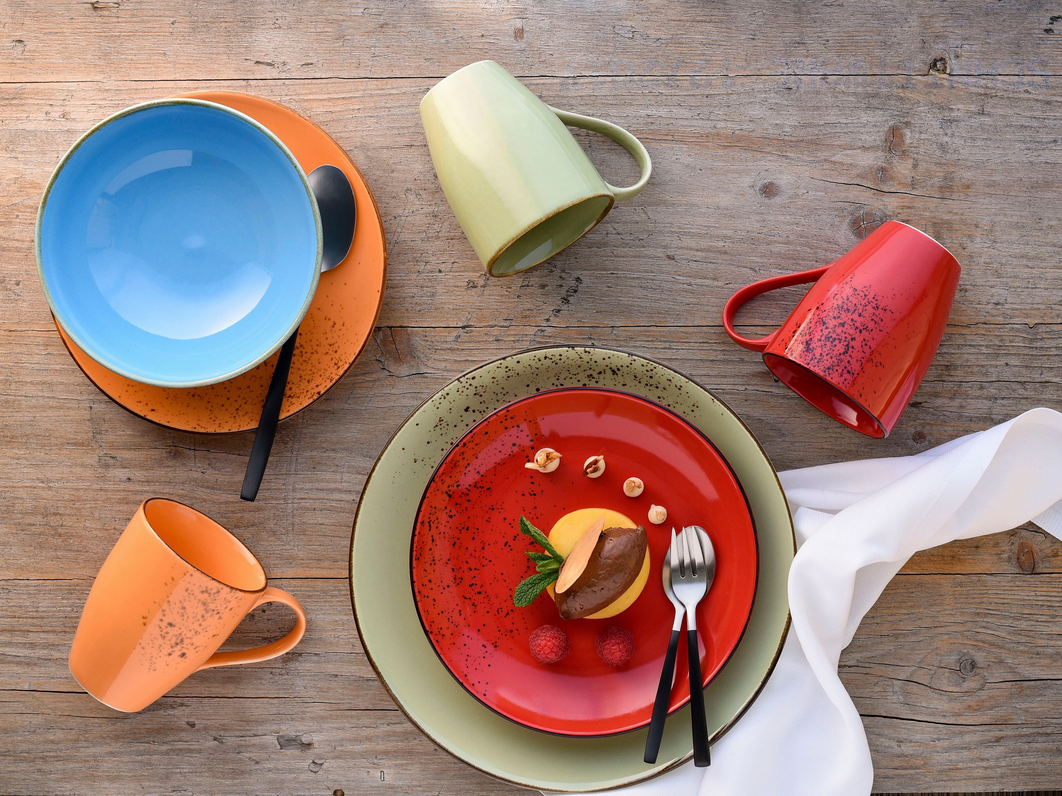 CreaTable Combi-servies Servies-set NATURE COLLECTION Zomer Servies, ecru en gespikkeld, 16 delen, voor 4 personen (set, 16-delig)