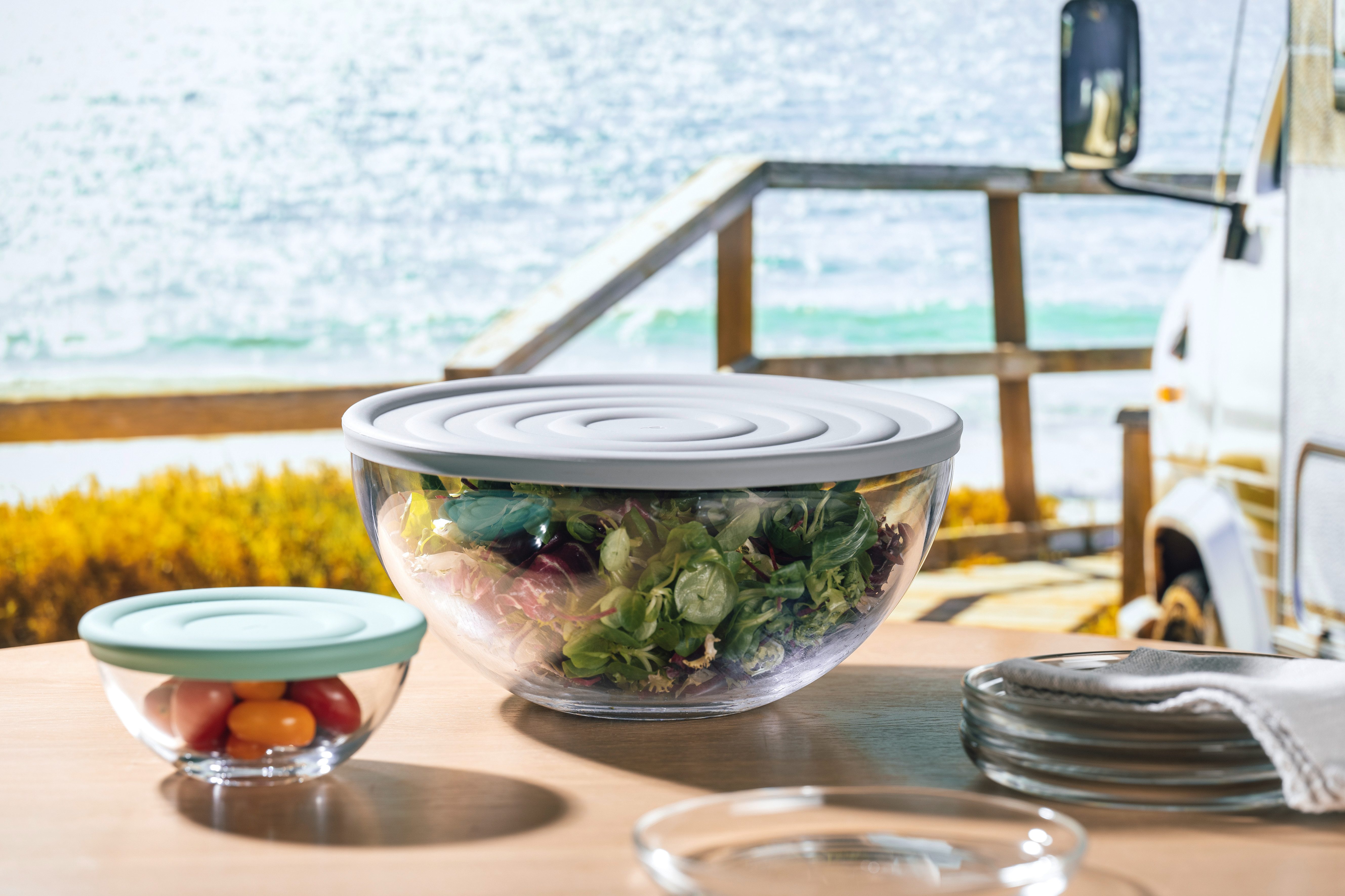 LEONARDO Schaal CUCINA, Ø 28 cm, 1 kom met siliconen deksel (set, 2-delig)