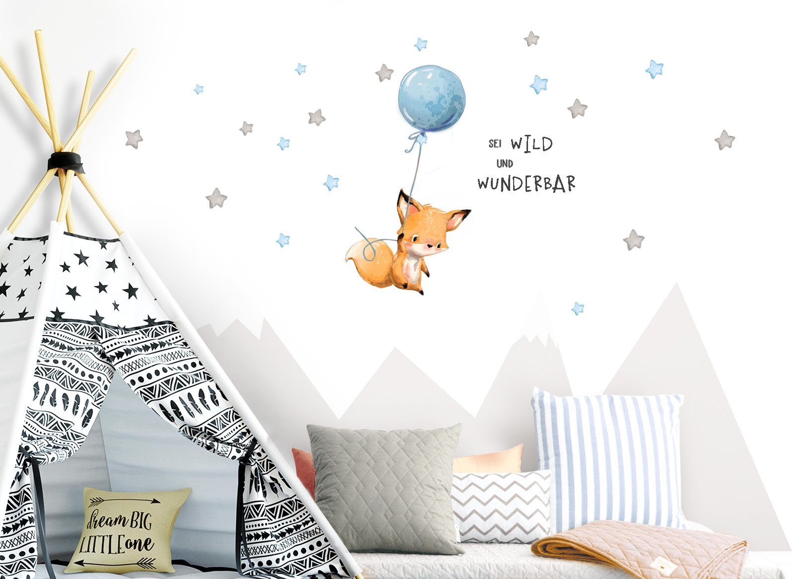 little DECO Wandfolie Little Deco wandfolie Wees wild & vos met luchtballon