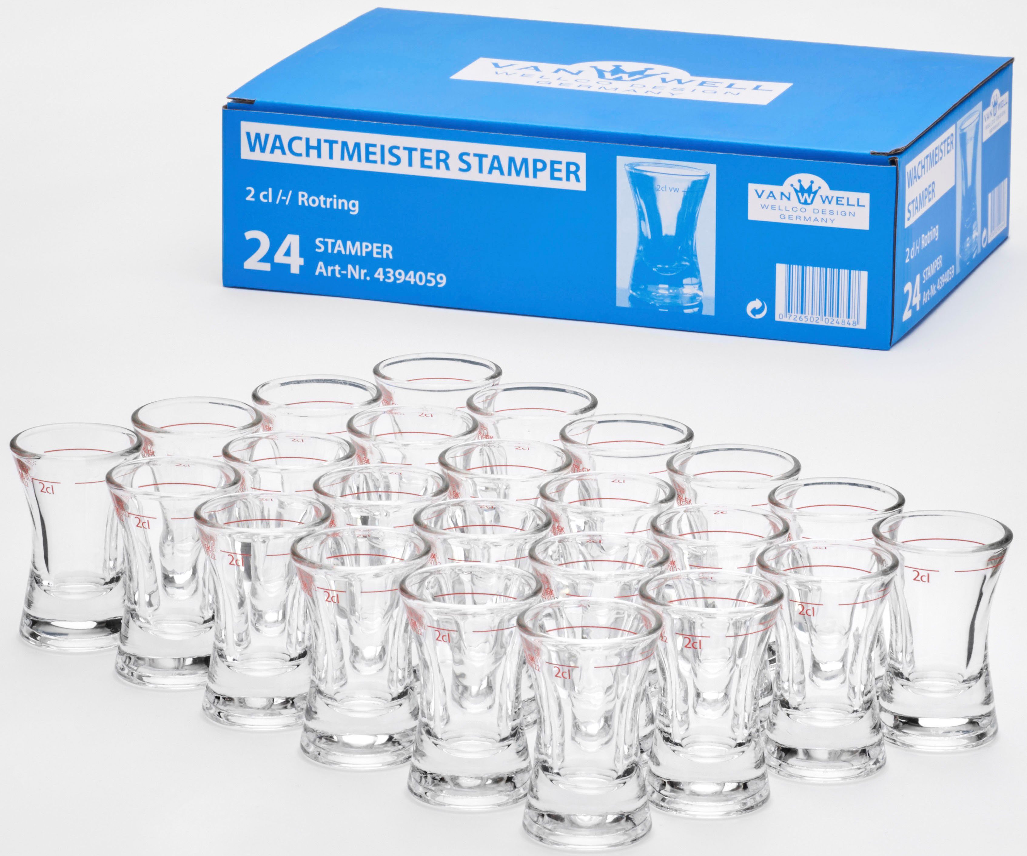 van Well Schnapsglas Wachtmeister Rotring 0,2 l, gekalibreerd, vaatwasmachinegeschikt, horeca kwaliteit, 24-delig. (set, 24-delig)
