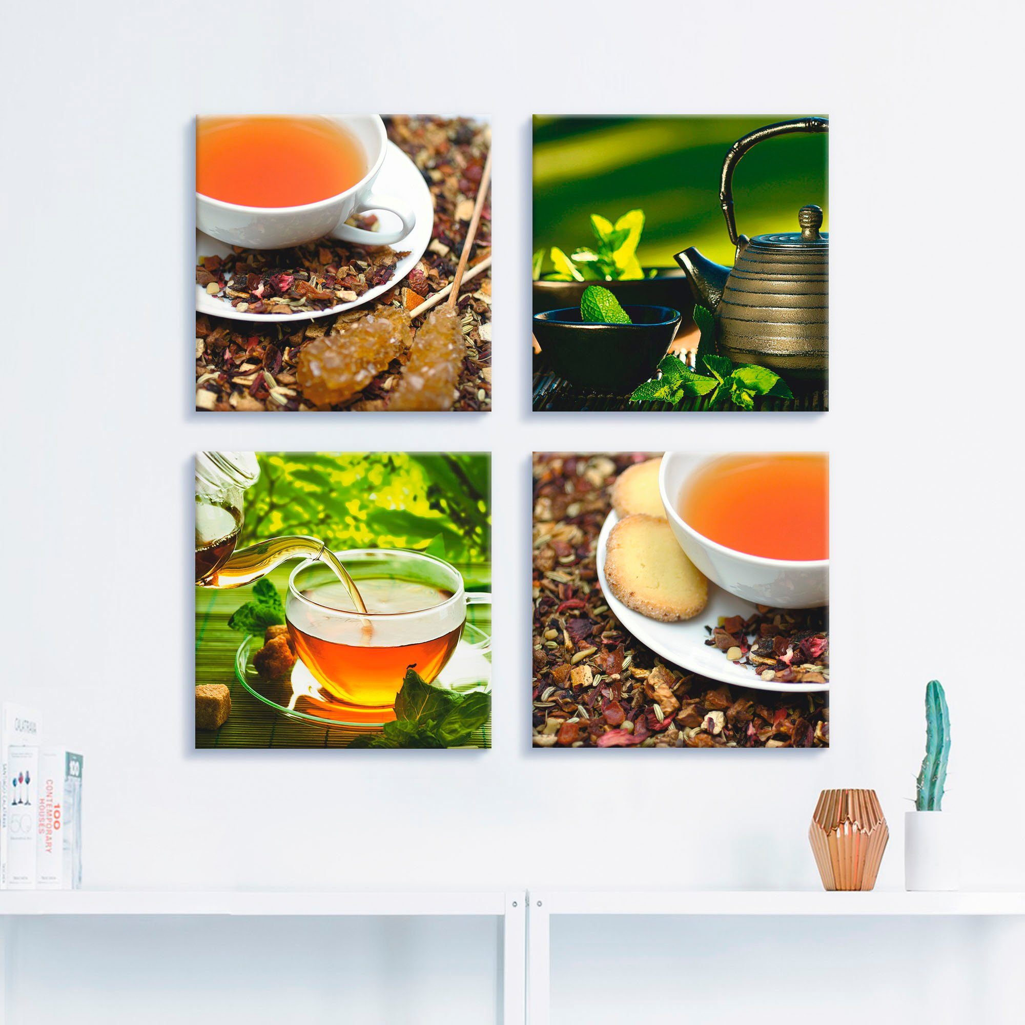 Artland Artprint op linnen Aziatische thee-impressies set van 4, verschillende maten (4-delig)